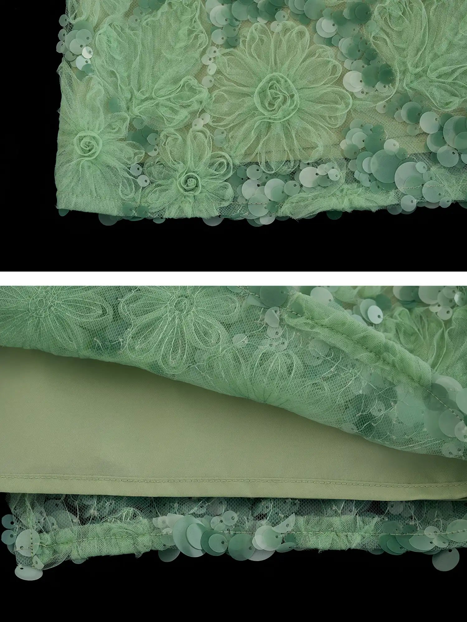 MAMC Applique Floral Soft Green Sequin Midi Skirt | Canton Collective