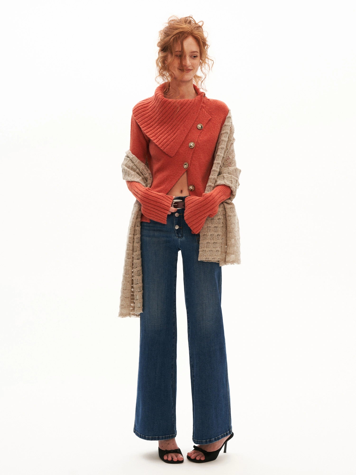 MAMC Asymmetric Button Fold Over Knit Cardigan | Canton Collective