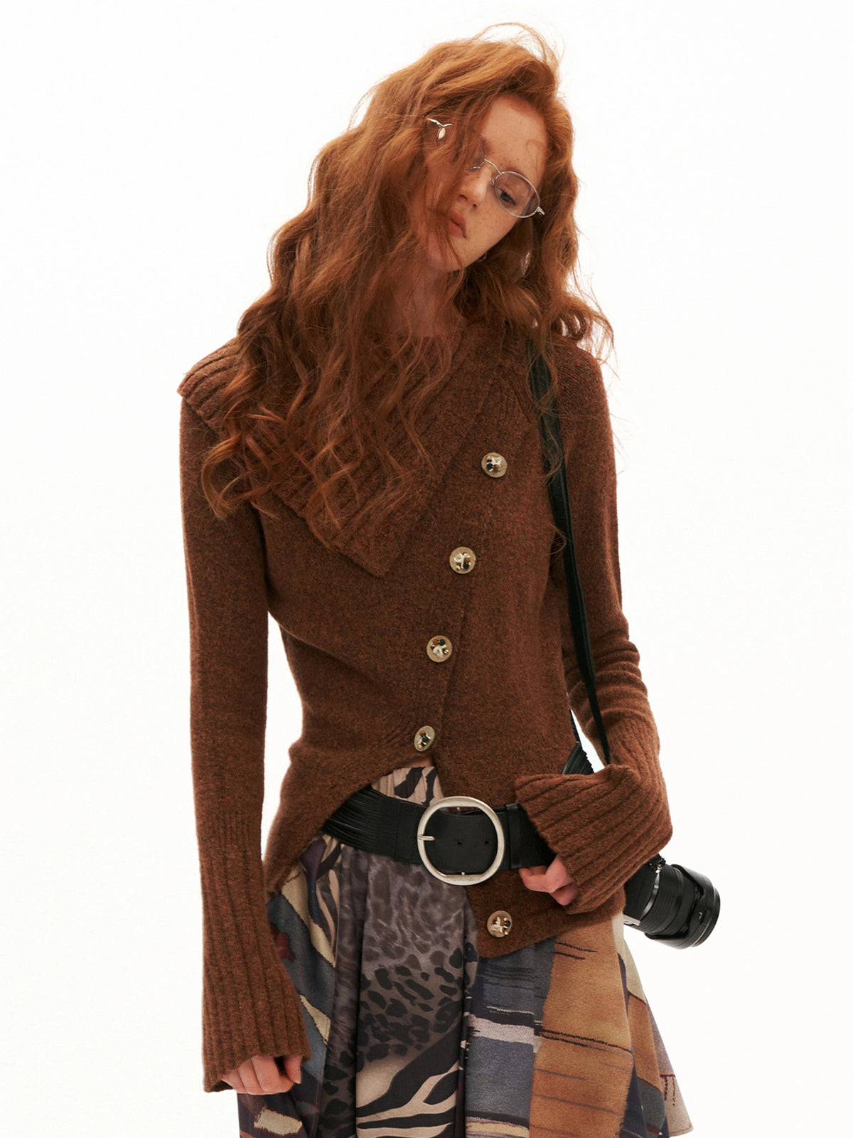 MAMC Asymmetric Button Fold Over Knit Cardigan | Canton Collective