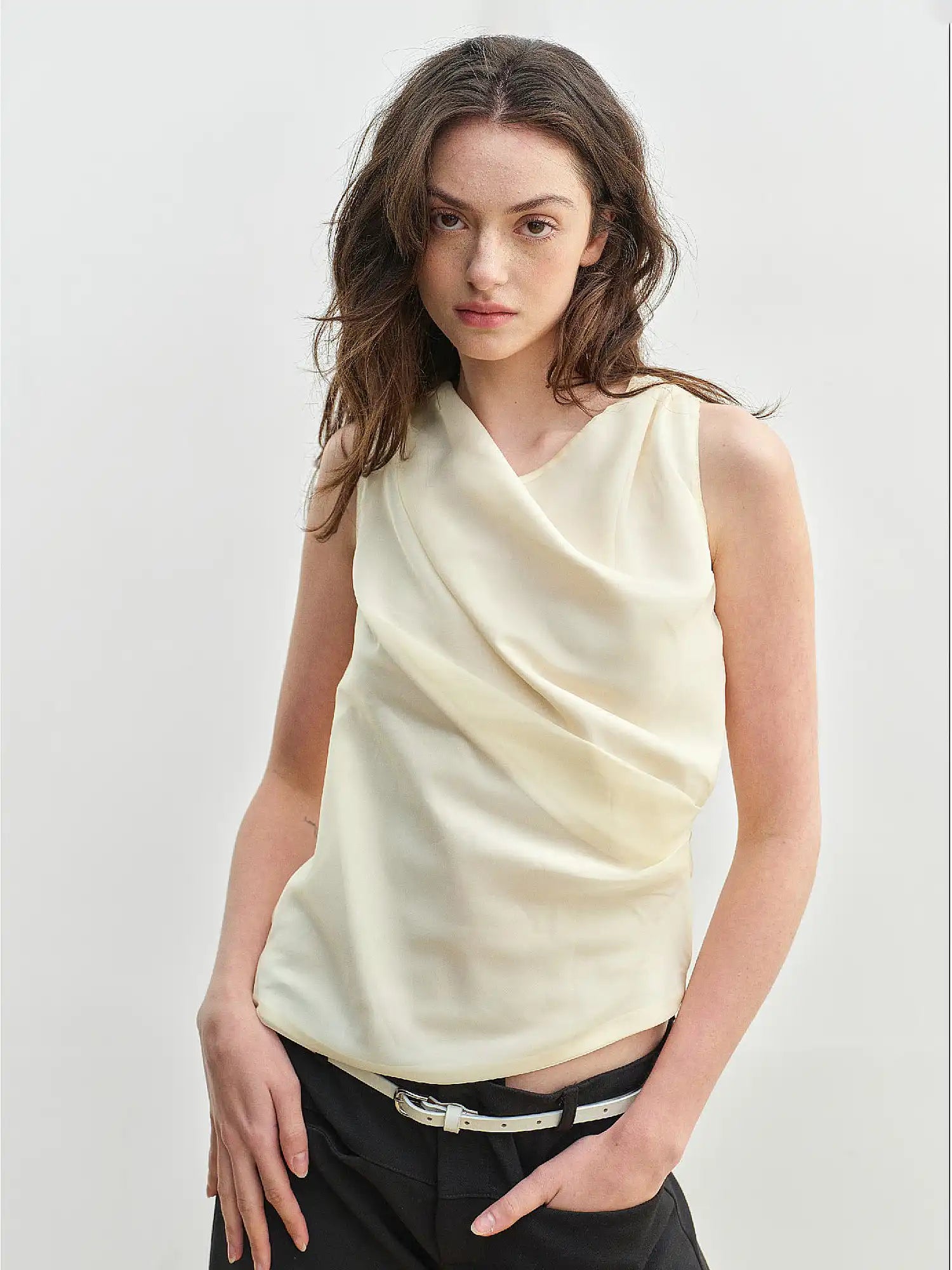 Muse Naps Asymmetric Cowl Neck Draped Tank Top | Canton Collective