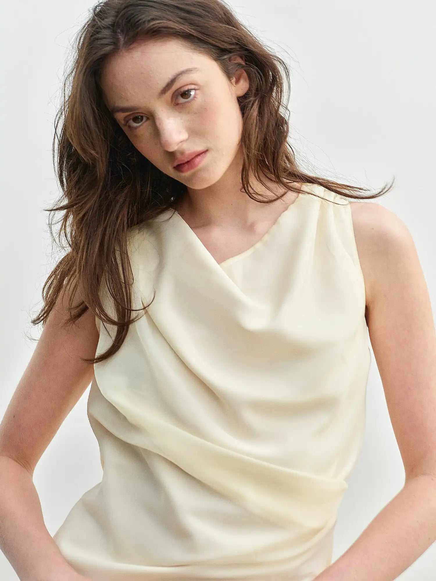 Muse Naps Asymmetric Cowl Neck Draped Tank Top | Canton Collective