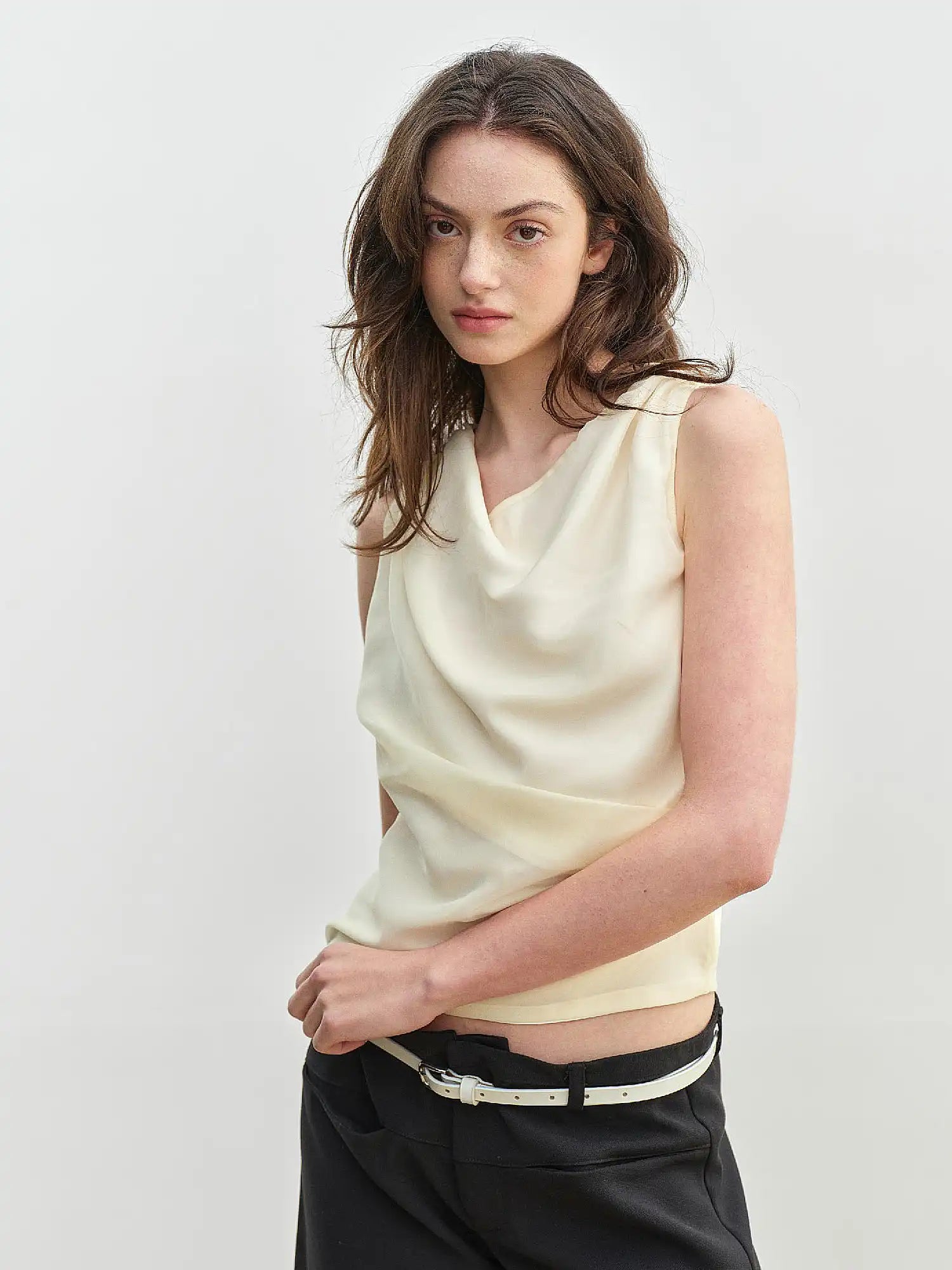Muse Naps Asymmetric Cowl Neck Draped Tank Top | Canton Collective