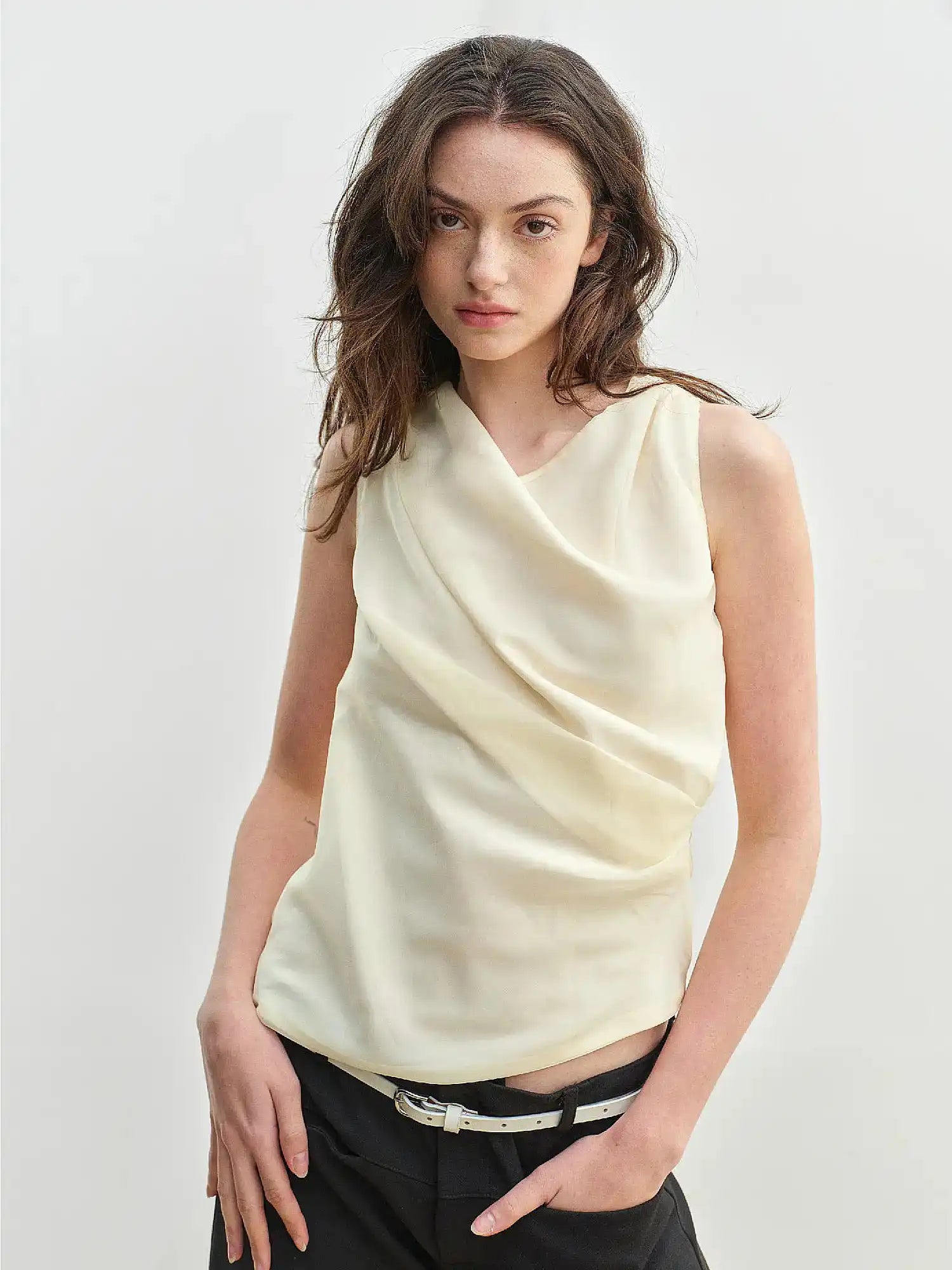 Muse Naps Asymmetric Cowl Neck Draped Tank Top | Canton Collective
