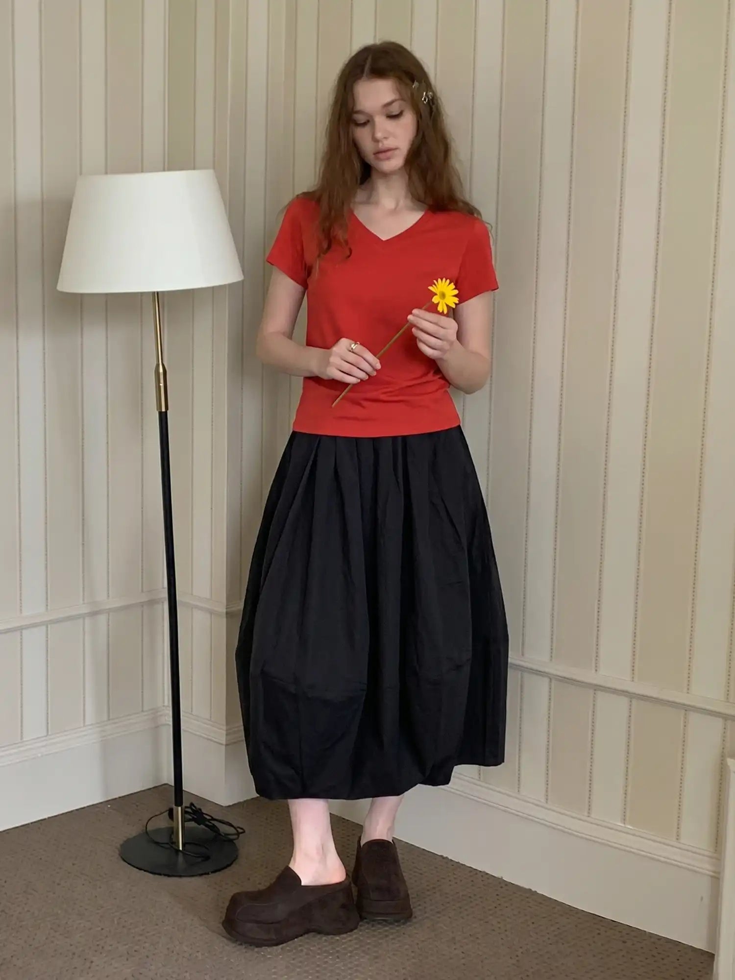 CantonCollective Design Asymmetric Hem Midi Bubble Skirt | Canton Collective
