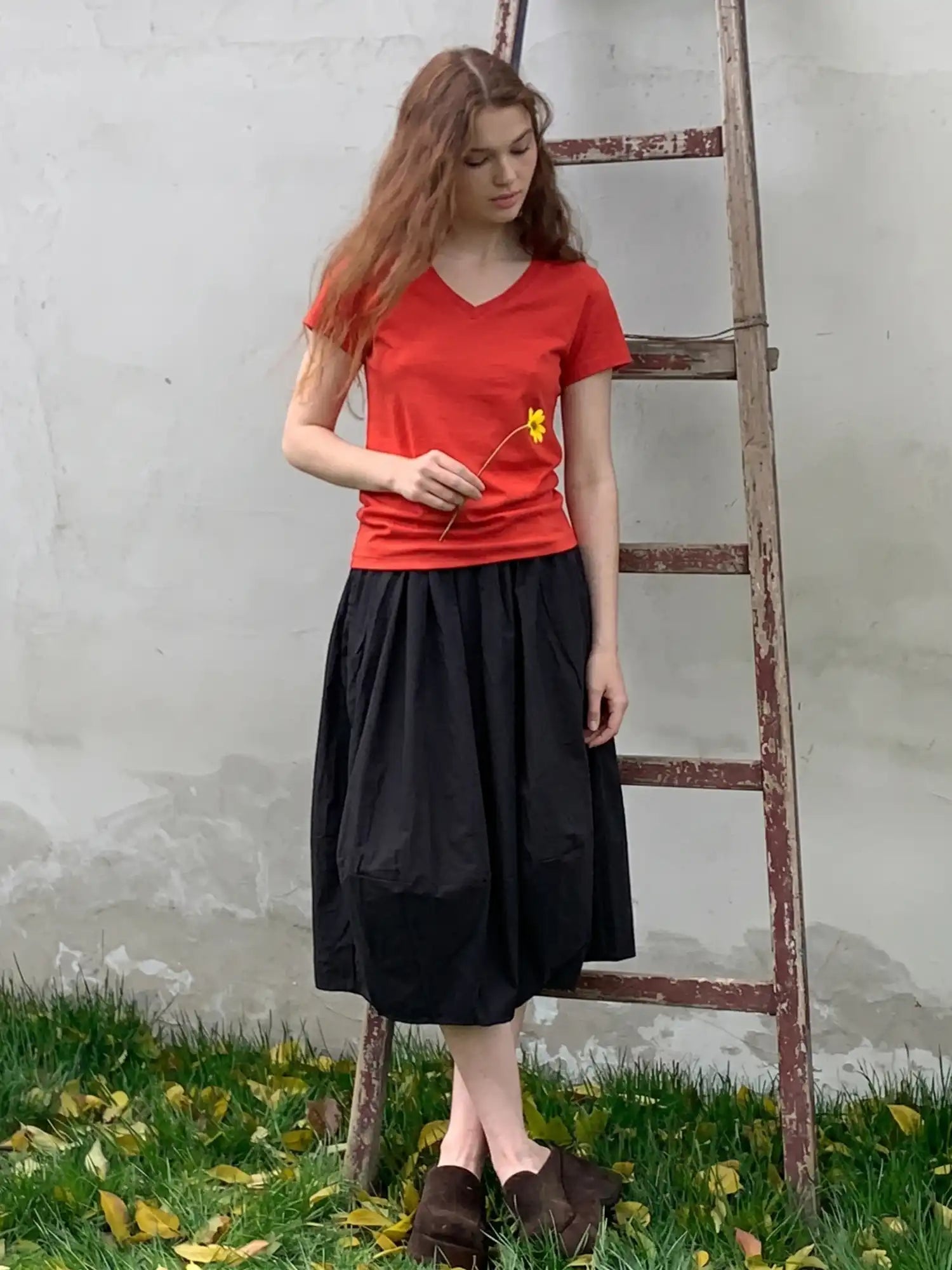 CantonCollective Design Asymmetric Hem Midi Bubble Skirt | Canton Collective
