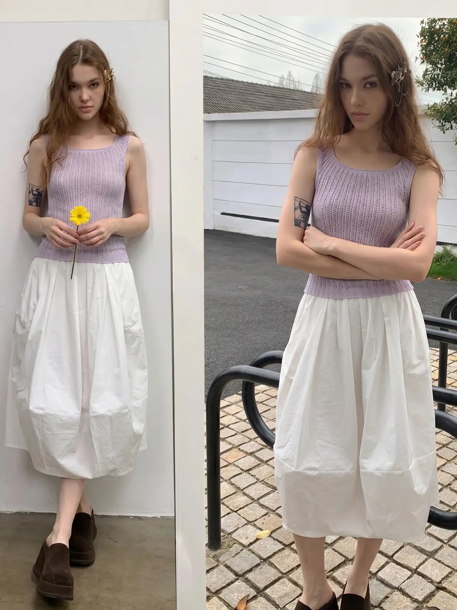 CantonCollective Design Asymmetric Hem Midi Bubble Skirt | Canton Collective