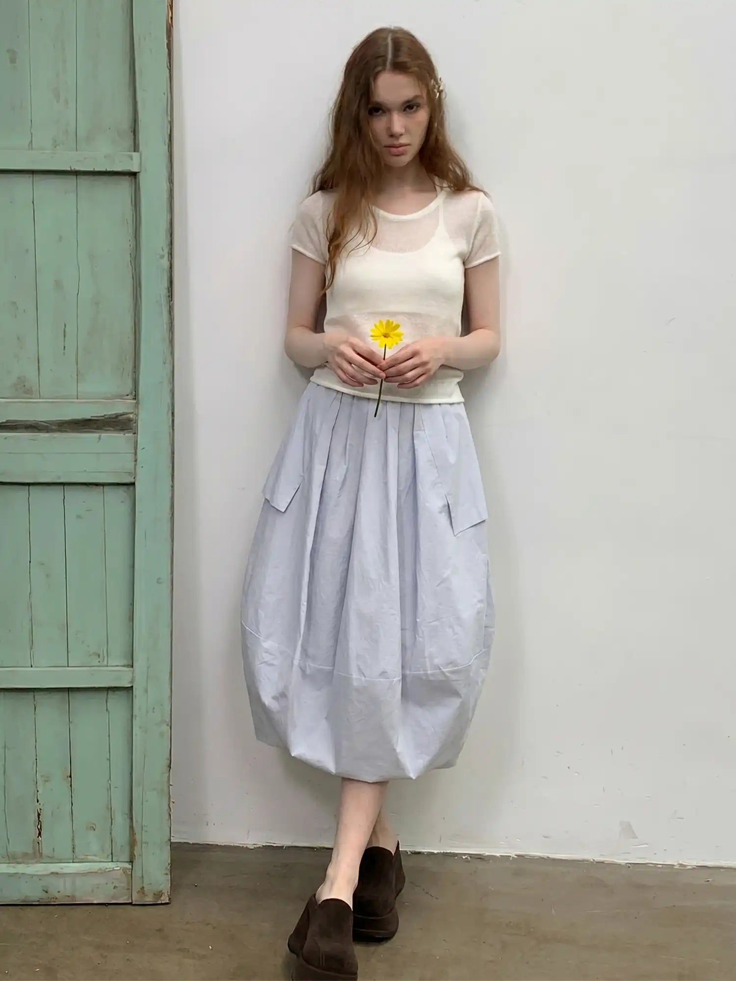 CantonCollective Design Asymmetric Hem Midi Bubble Skirt | Canton Collective
