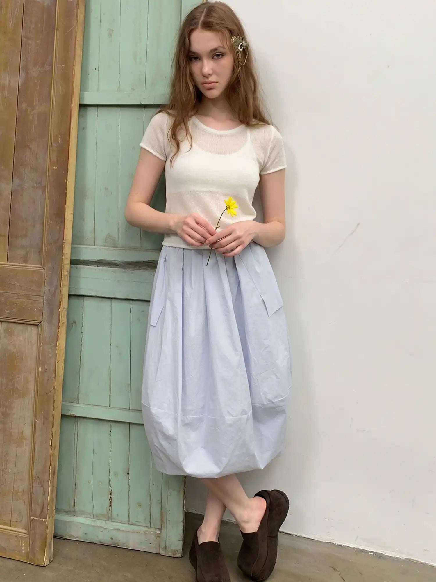 CantonCollective Design Asymmetric Hem Midi Bubble Skirt | Canton Collective