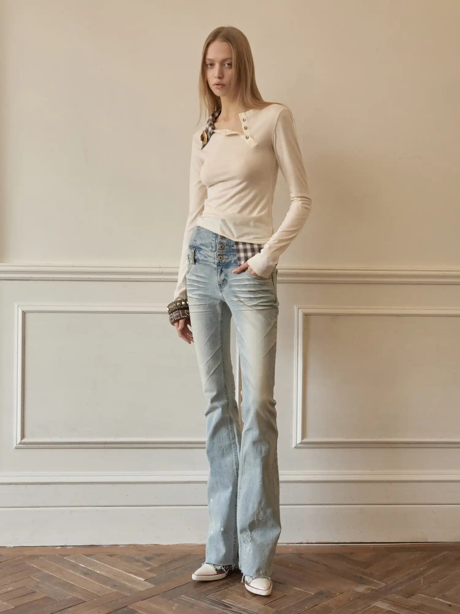 1Jinn Studio Asymmetric Panel Henley Top With Check Tee | Canton Collective