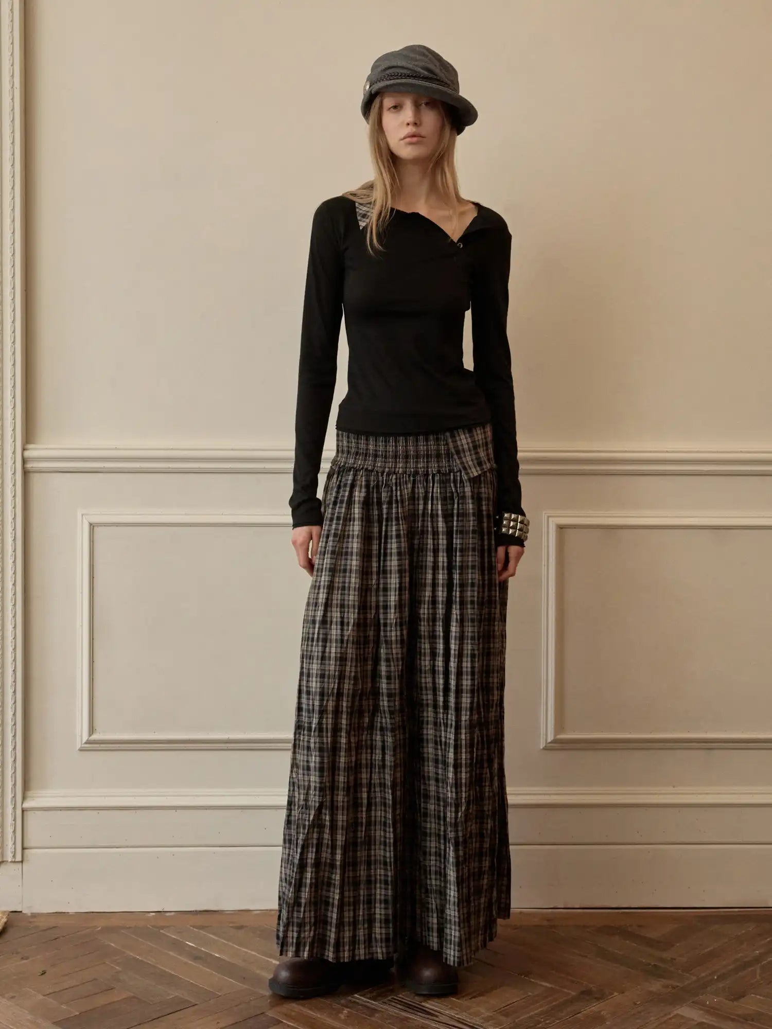 1Jinn Studio Asymmetric Panel Henley Top With Check Tee | Canton Collective