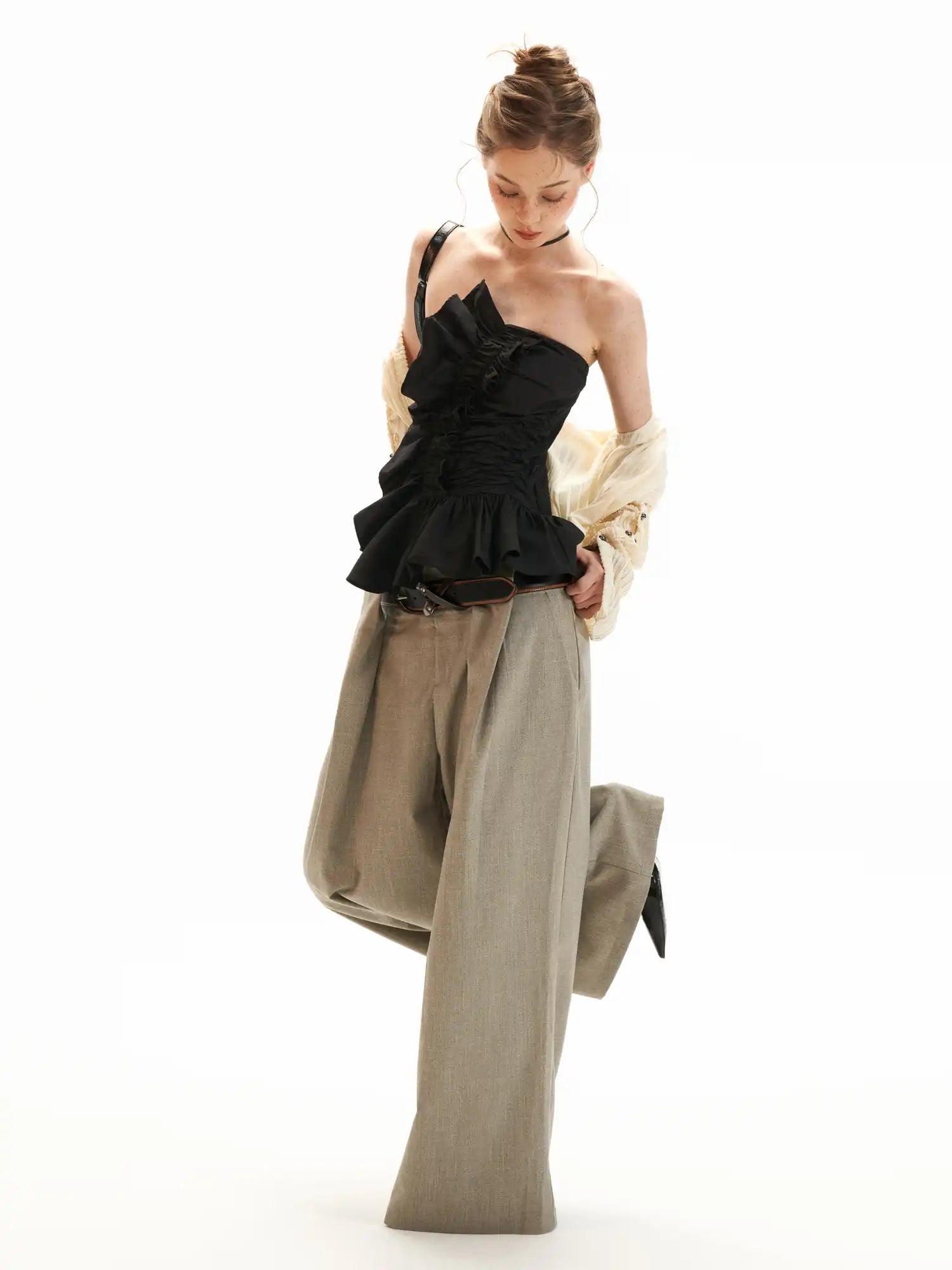 MAMC Asymmetric Ruched Strapless Bustier Top | Canton Collective