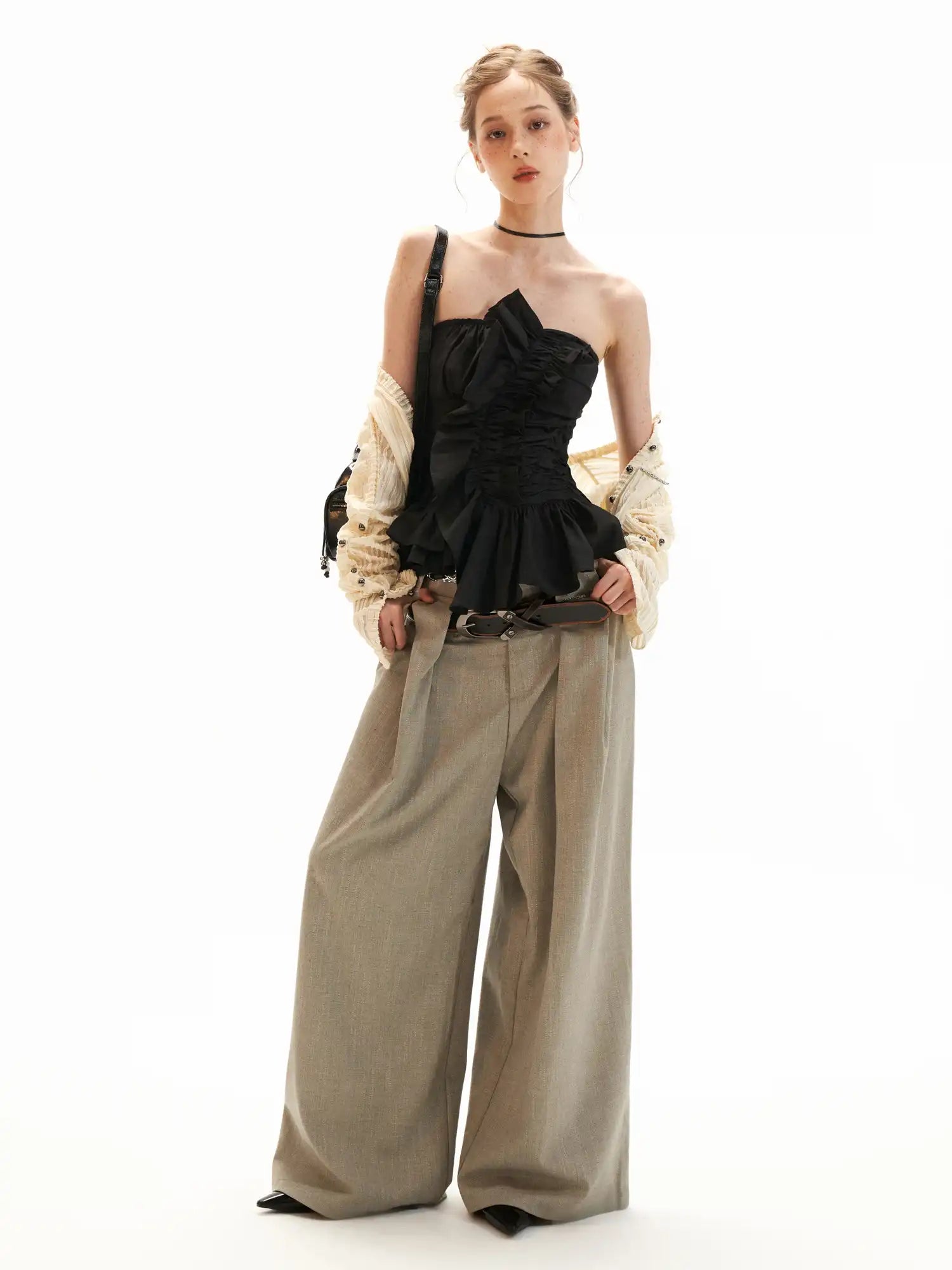 MAMC Asymmetric Ruched Strapless Bustier Top | Canton Collective