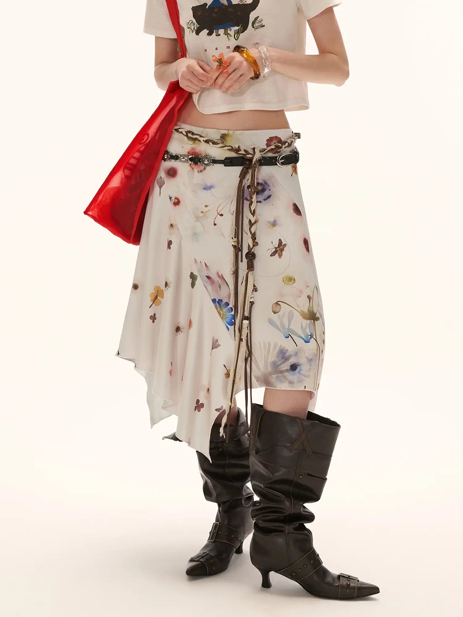 MAMC Asymmetric Satin Floral Midi Skirt | Canton Collective