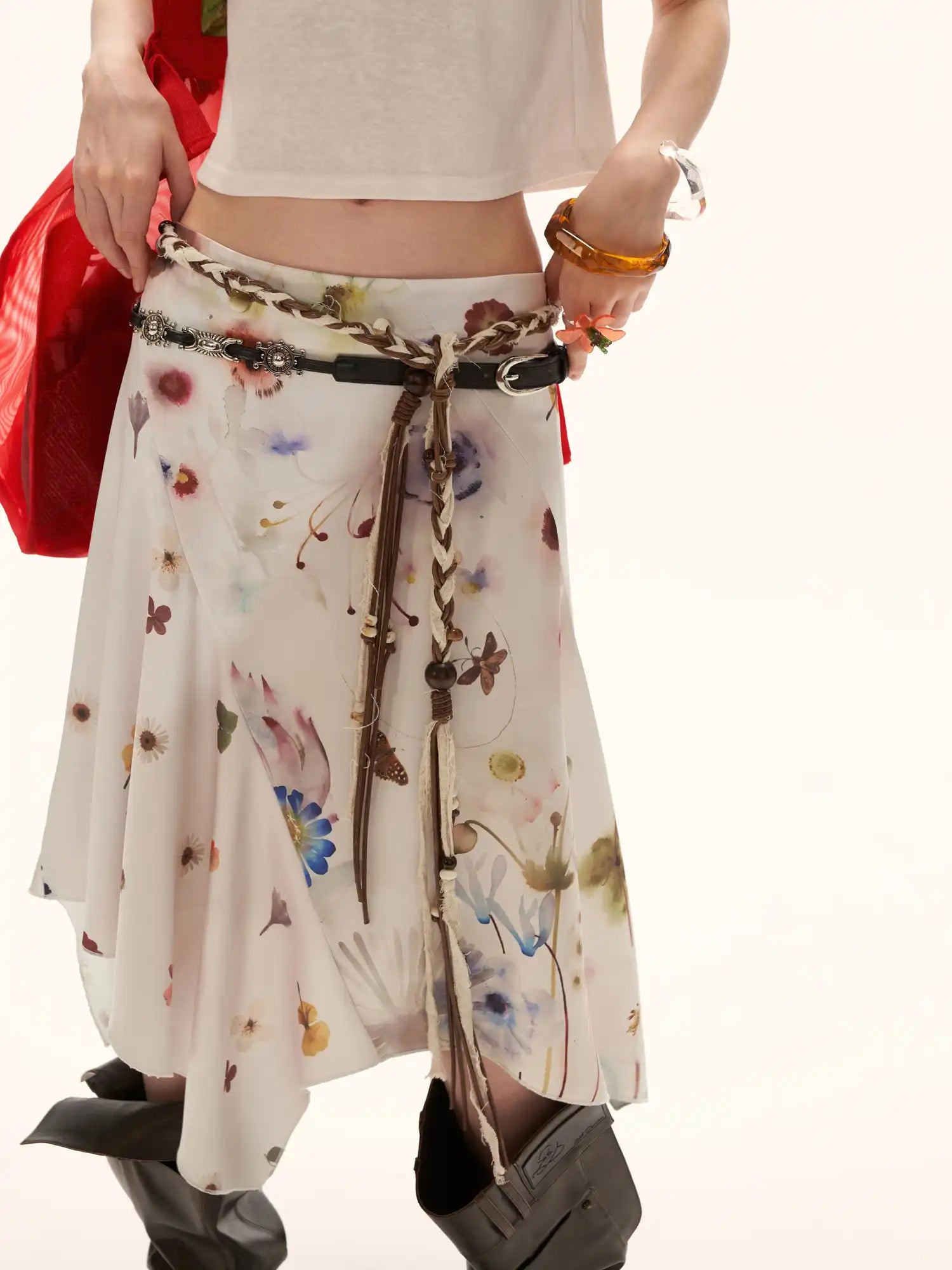 MAMC Asymmetric Satin Floral Midi Skirt | Canton Collective