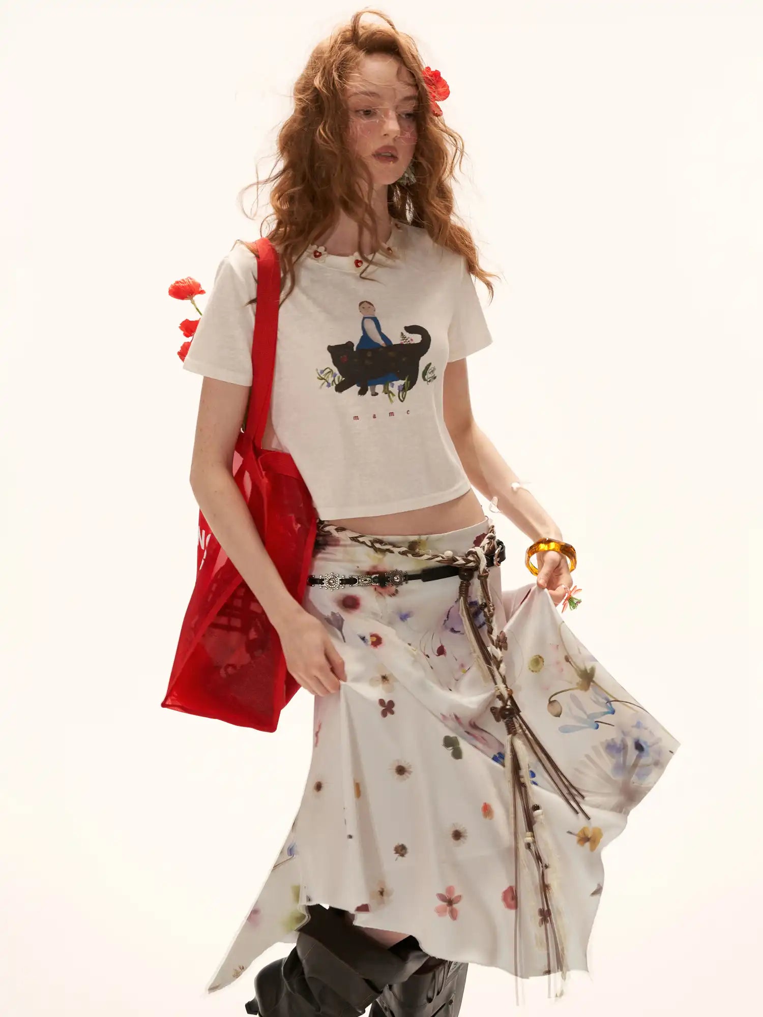 MAMC Asymmetric Satin Floral Midi Skirt | Canton Collective