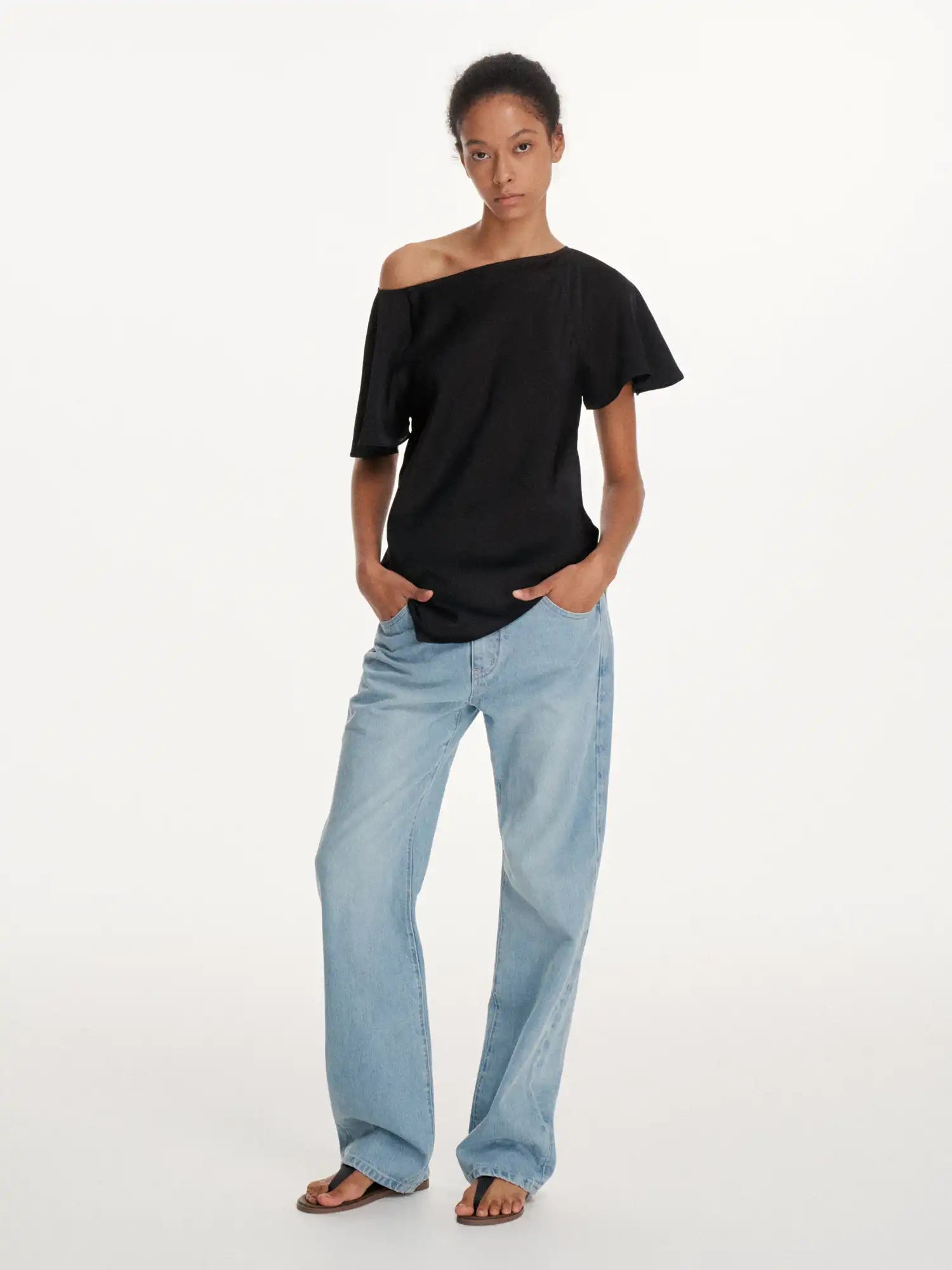 First Floor Asymmetrical Satin-Feel Off Shoulder Draped Top | Canton Collective