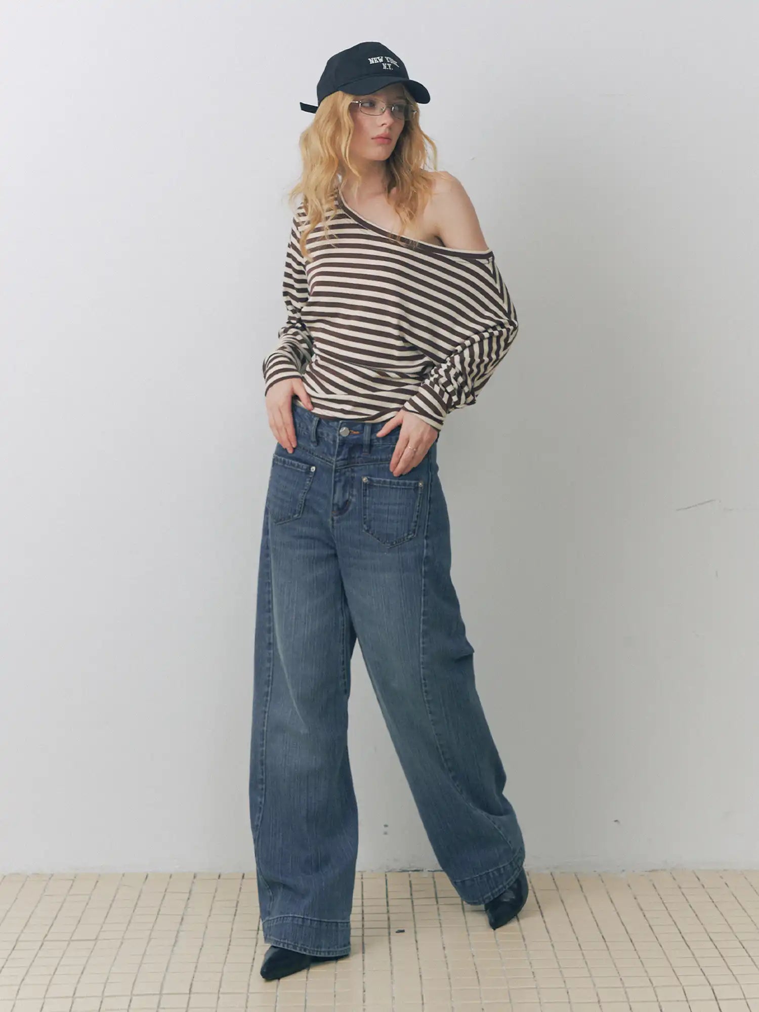 Deleteex Asymmetrical Striped Ruched Long Sleeve Top | Canton Collective