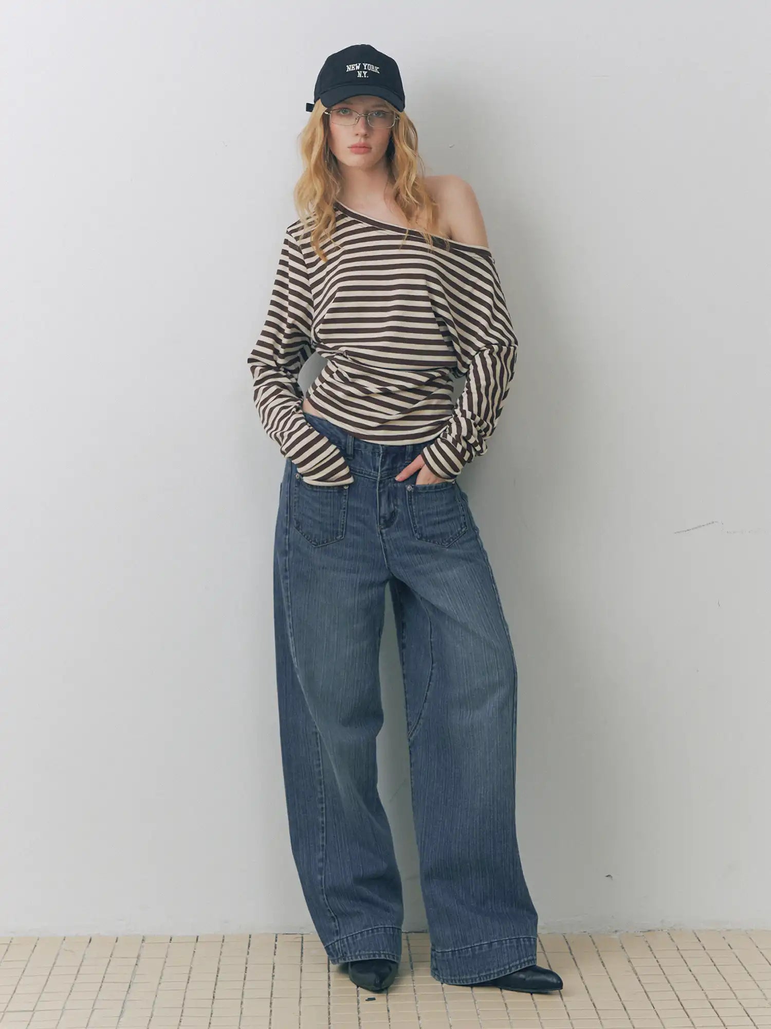 Deleteex Asymmetrical Striped Ruched Long Sleeve Top | Canton Collective