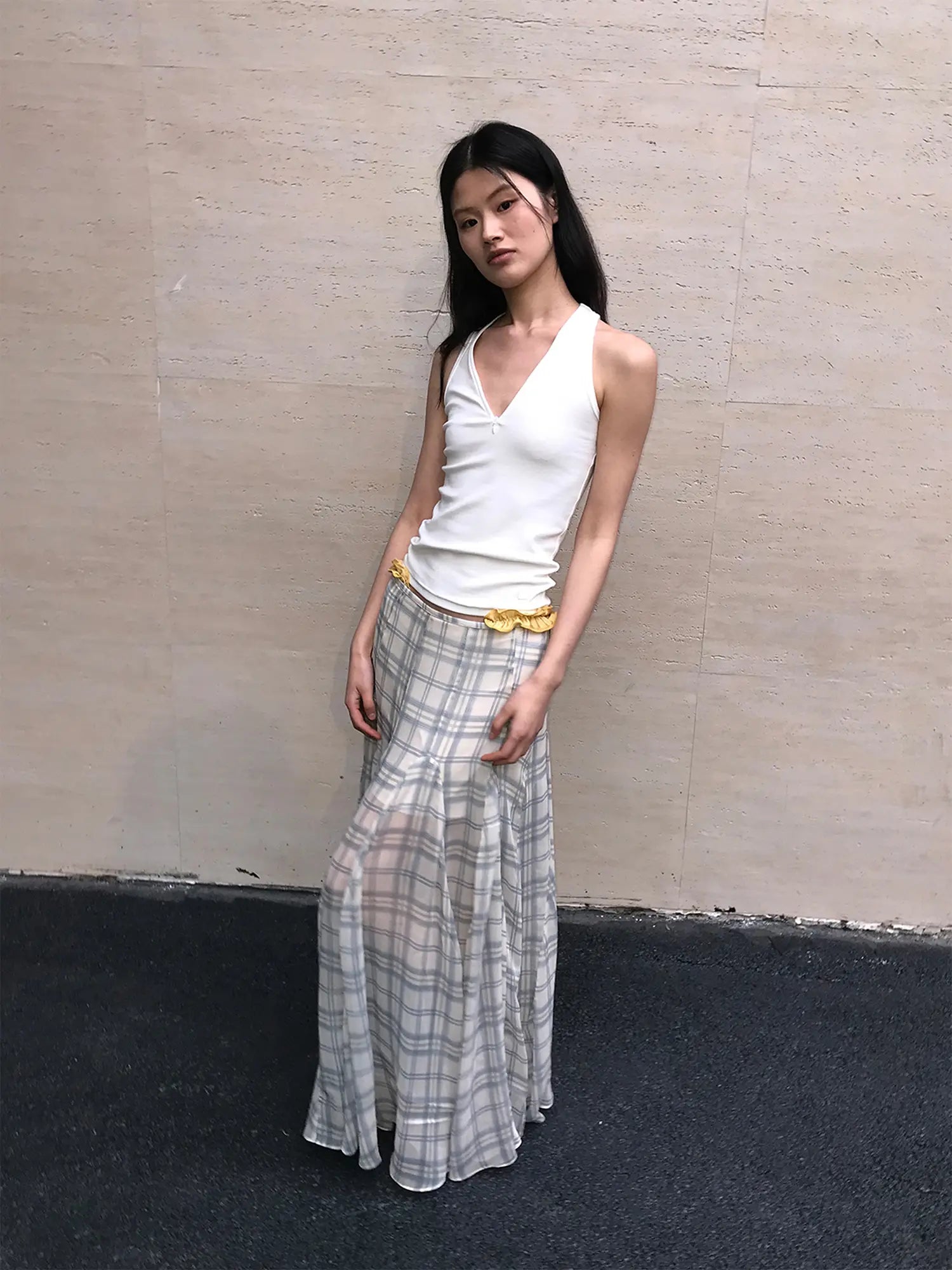 First Floor Balletcore Plaid Sheer Midi Skirt | Canton Collective