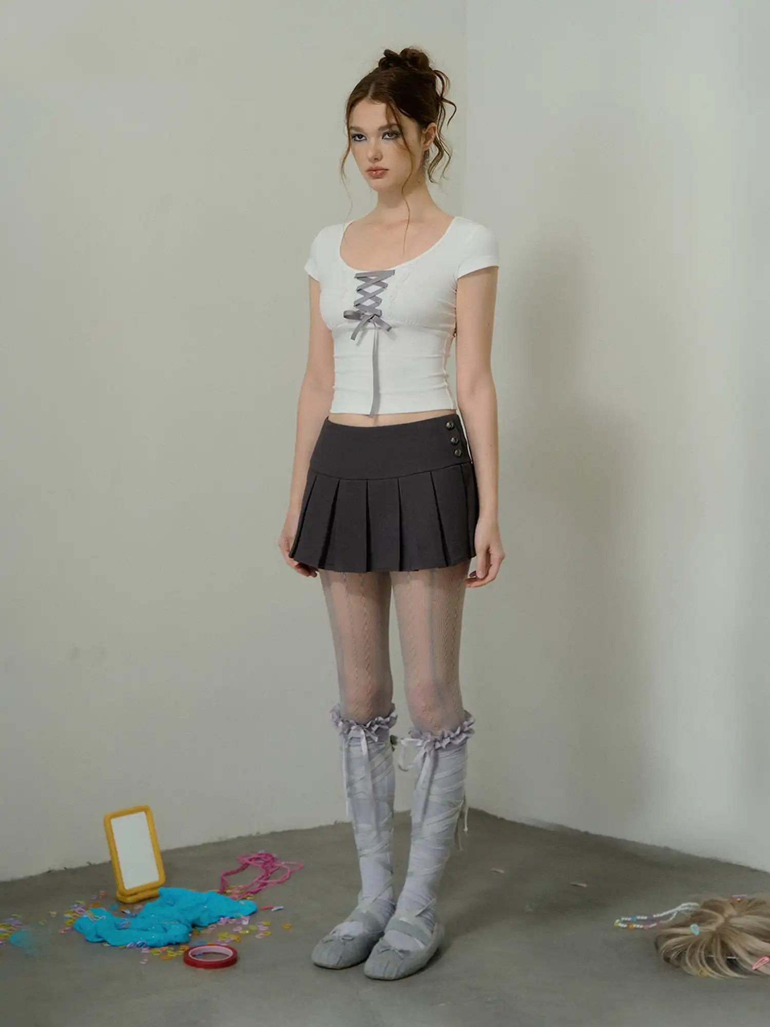 Deleteex Balletcore Tie Front Cropped Baby Tee | Canton Collective