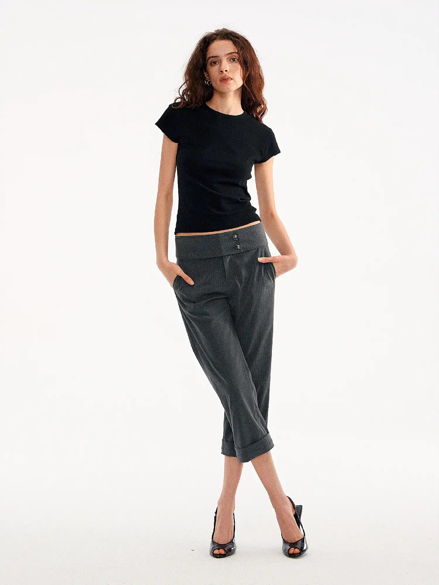 Basic Brushed Fitted Cropped T Shirt