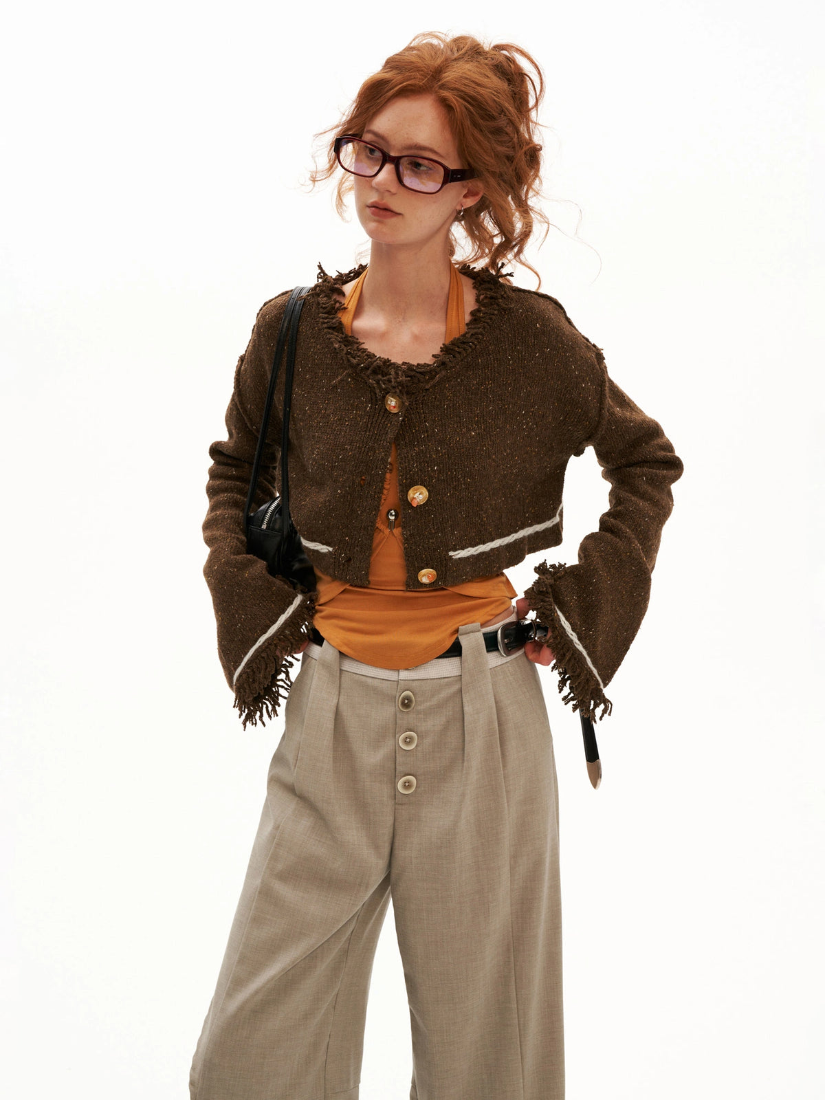 MAMC Bell Sleeve Cropped Fringe Cardigan Sweater | Canton Collective