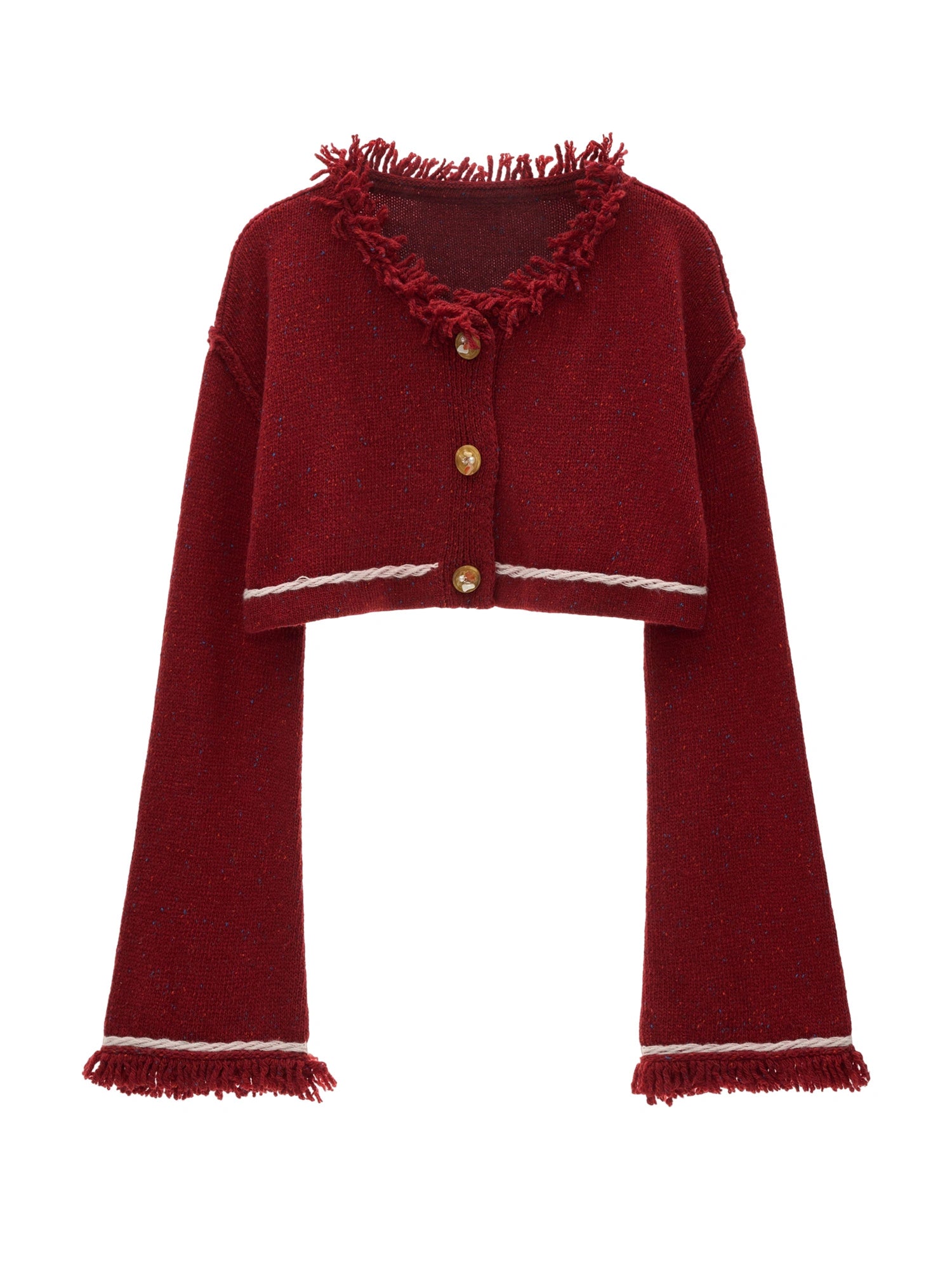 MAMC Bell Sleeve Cropped Fringe Cardigan Sweater | Canton Collective