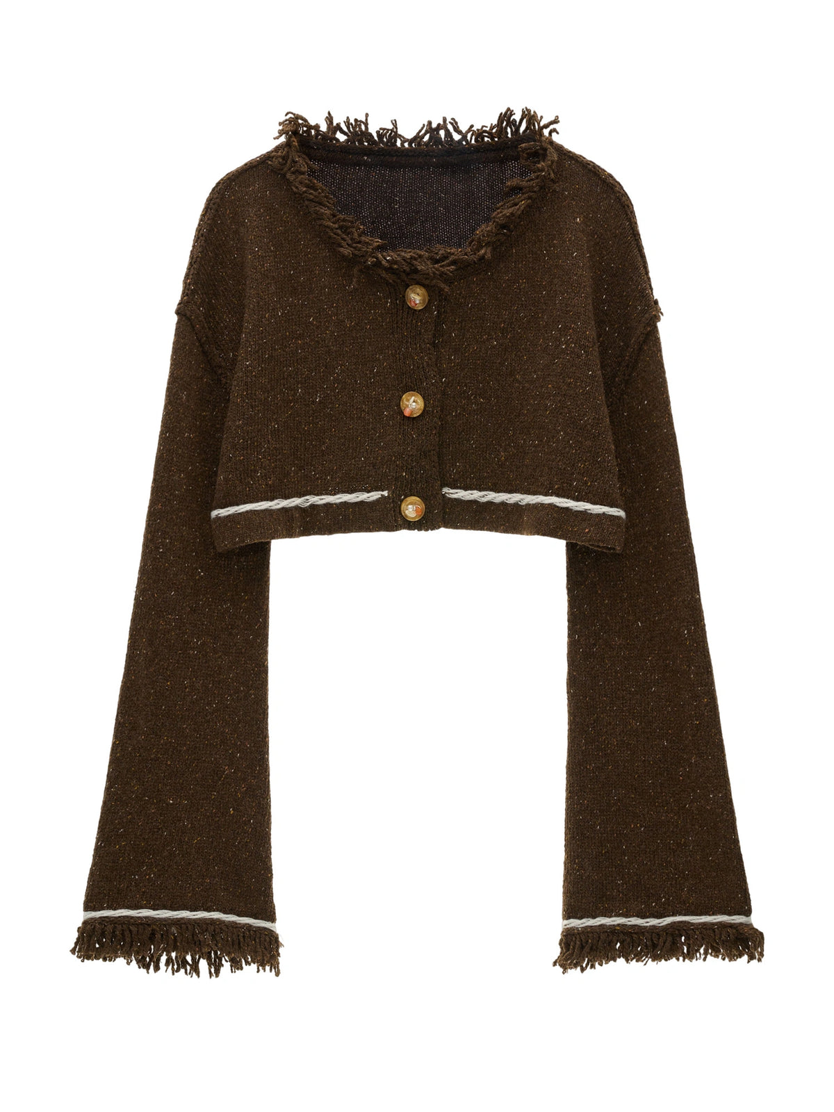 MAMC Bell Sleeve Cropped Fringe Cardigan Sweater | Canton Collective
