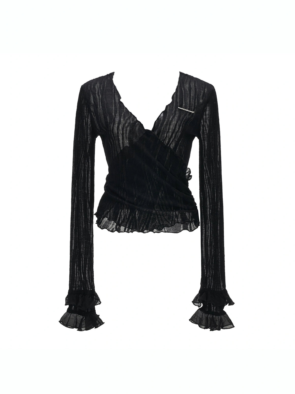 MAMC Black Fitted Wrap Bell Sleeve Top | Canton Collective