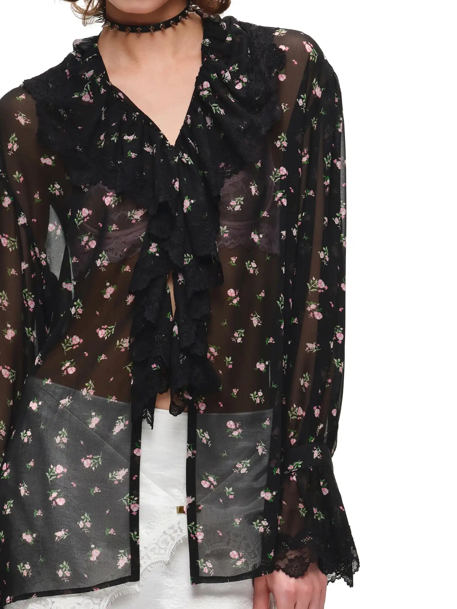 1Jinn Studio Black Floral  Semi-Sheer Chiffon Blouse | Canton Collective