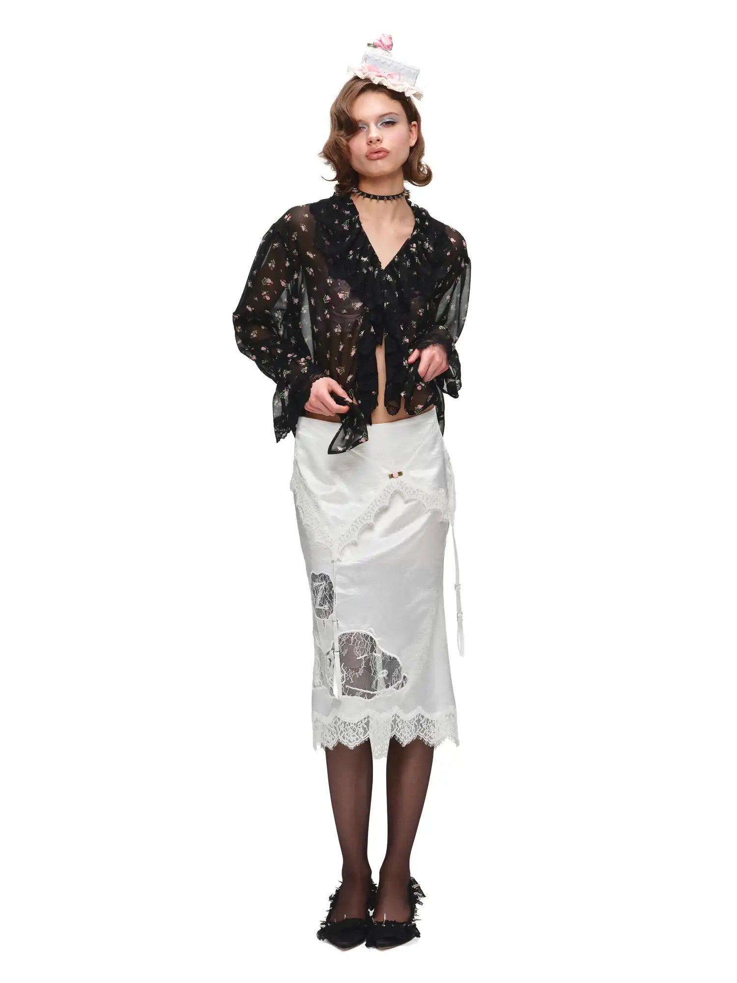 1Jinn Studio Black Floral  Semi-Sheer Chiffon Blouse | Canton Collective