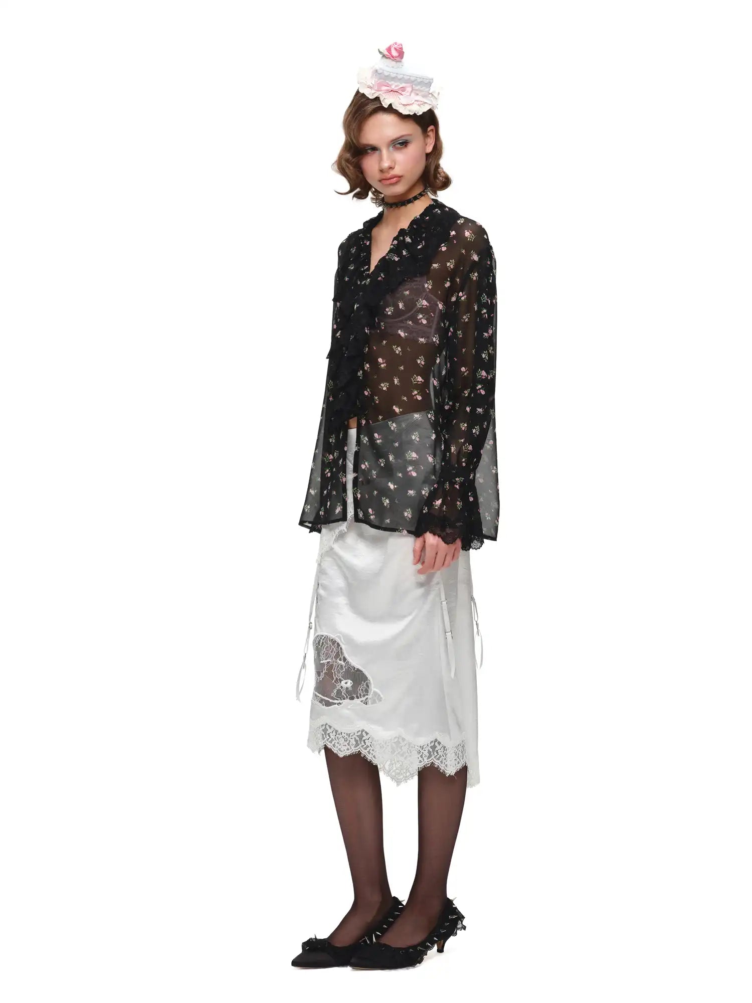 1Jinn Studio Black Floral  Semi-Sheer Chiffon Blouse | Canton Collective
