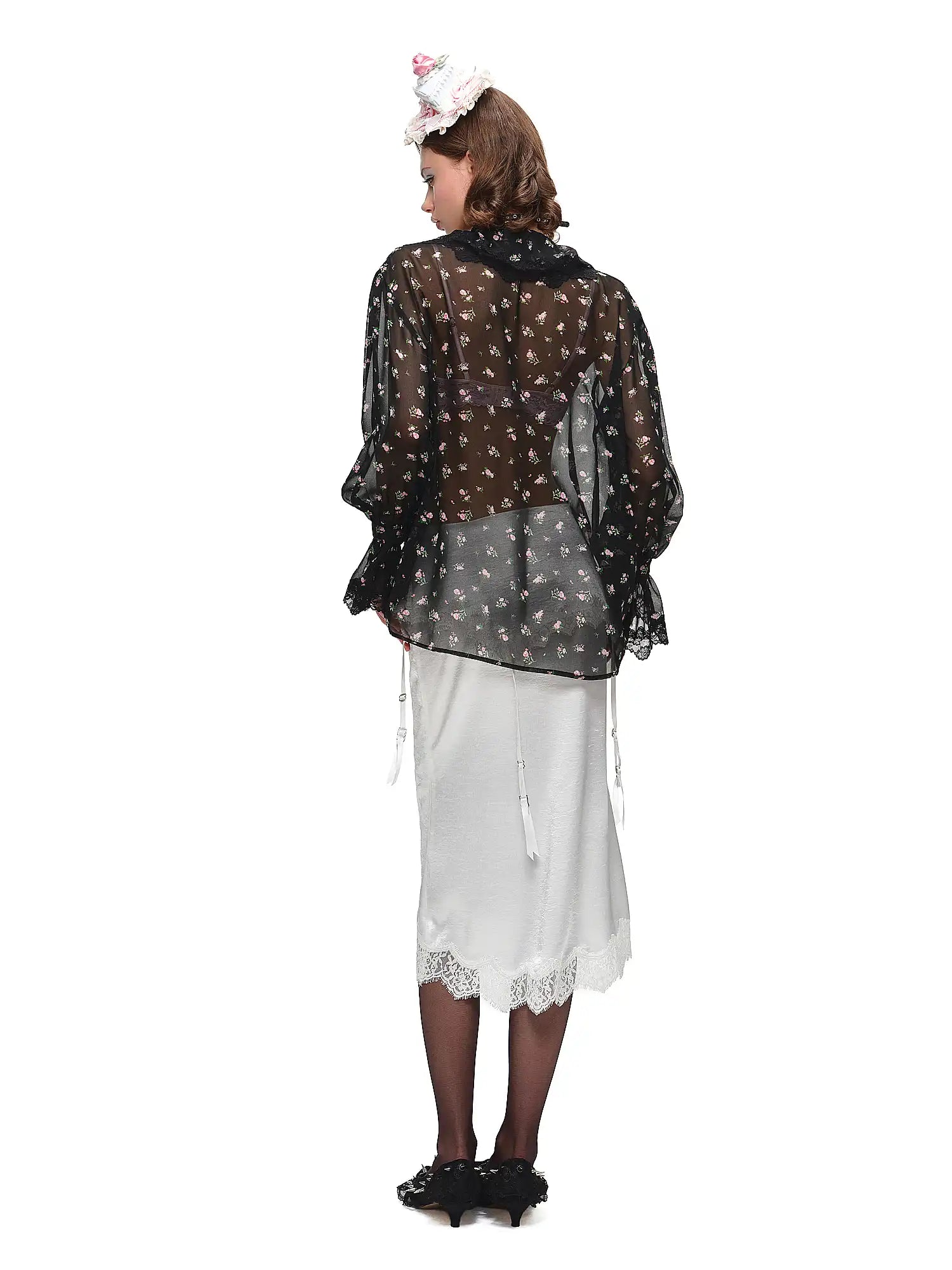 1Jinn Studio Black Floral  Semi-Sheer Chiffon Blouse | Canton Collective