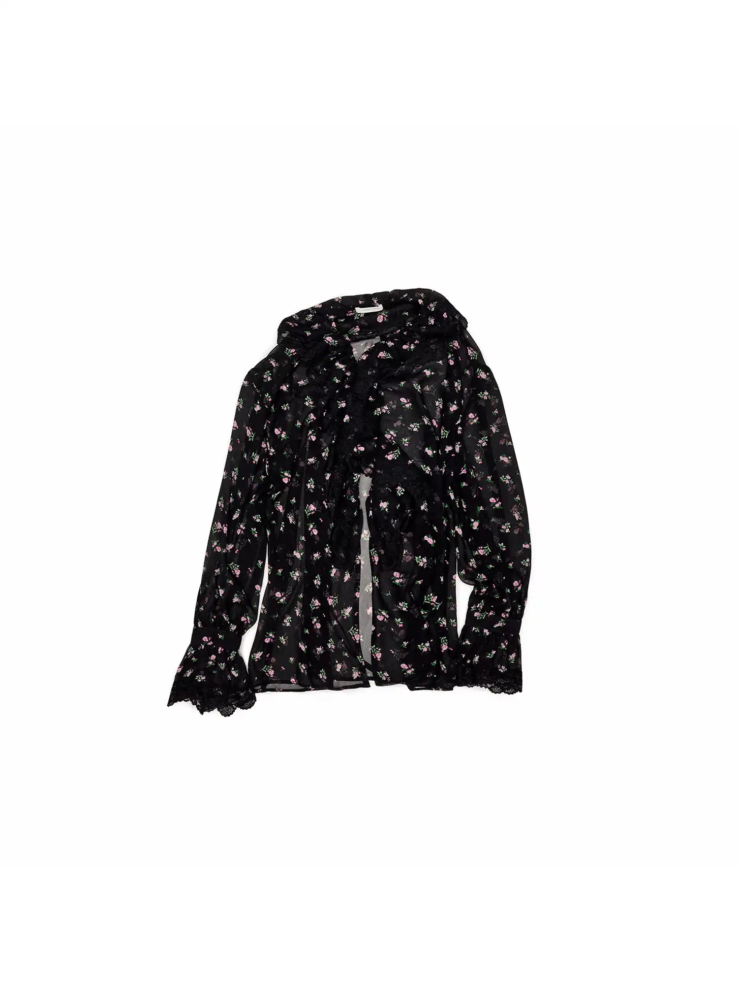1Jinn Studio Black Floral  Semi-Sheer Chiffon Blouse | Canton Collective