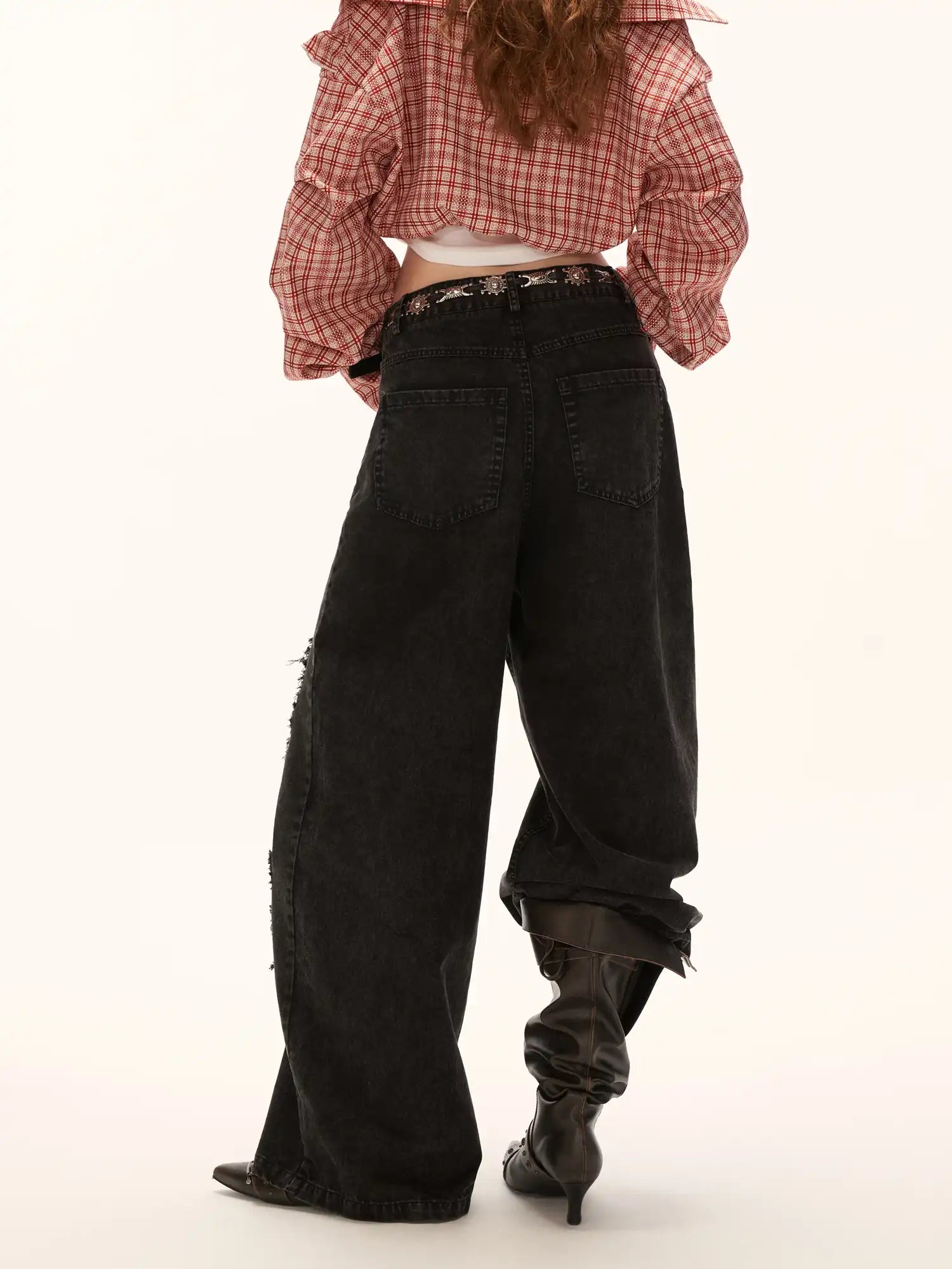 MAMC Black Ripped Wide-Leg Cotton Denim Jeans | Canton Collective