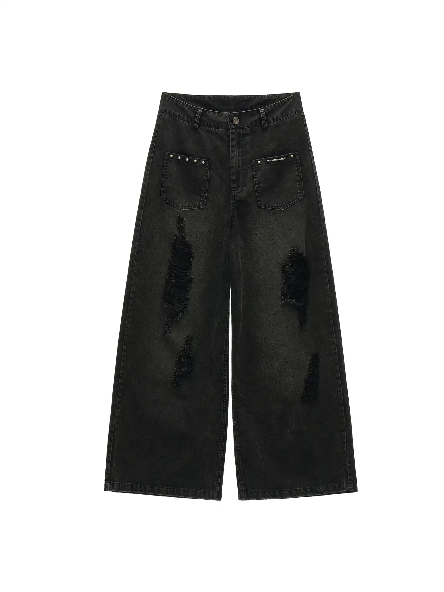 MAMC Black Ripped Wide-Leg Cotton Denim Jeans | Canton Collective
