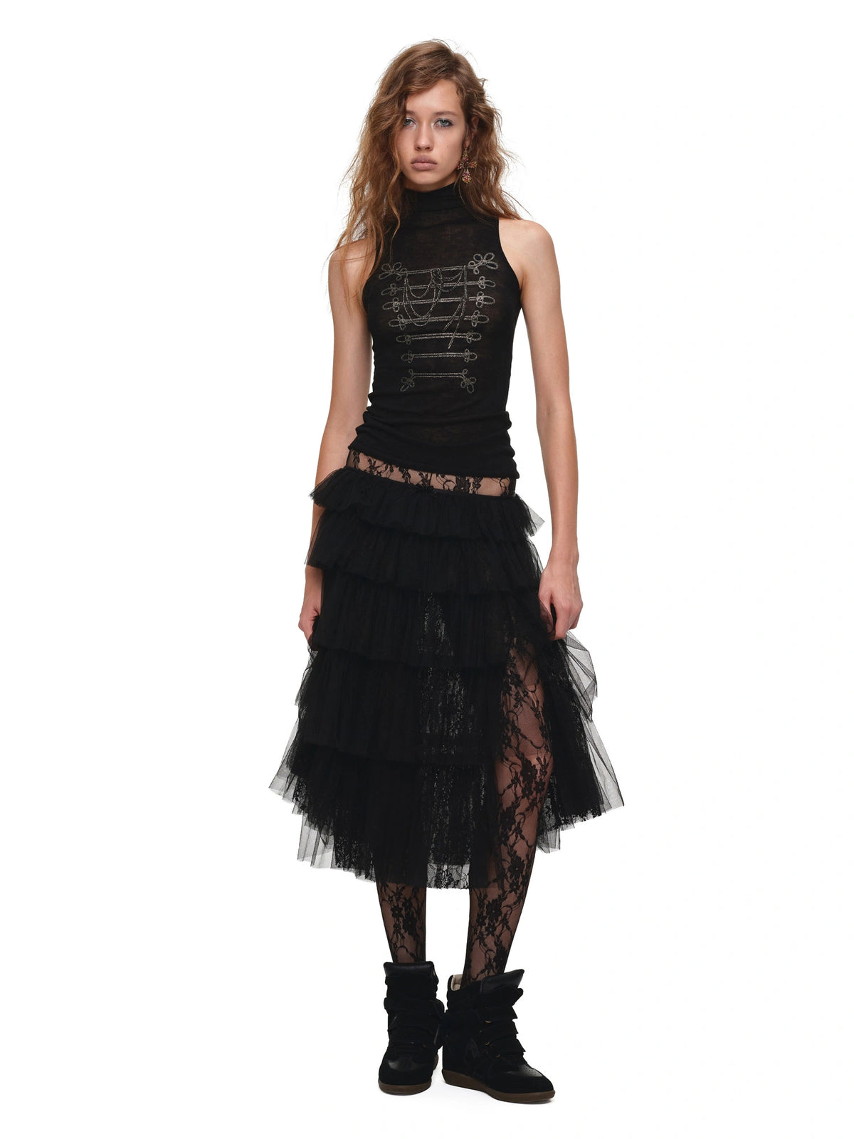 1Jinn Studio Black Sheer Knit Mock Neck Fitted Tank Top | Canton Collective