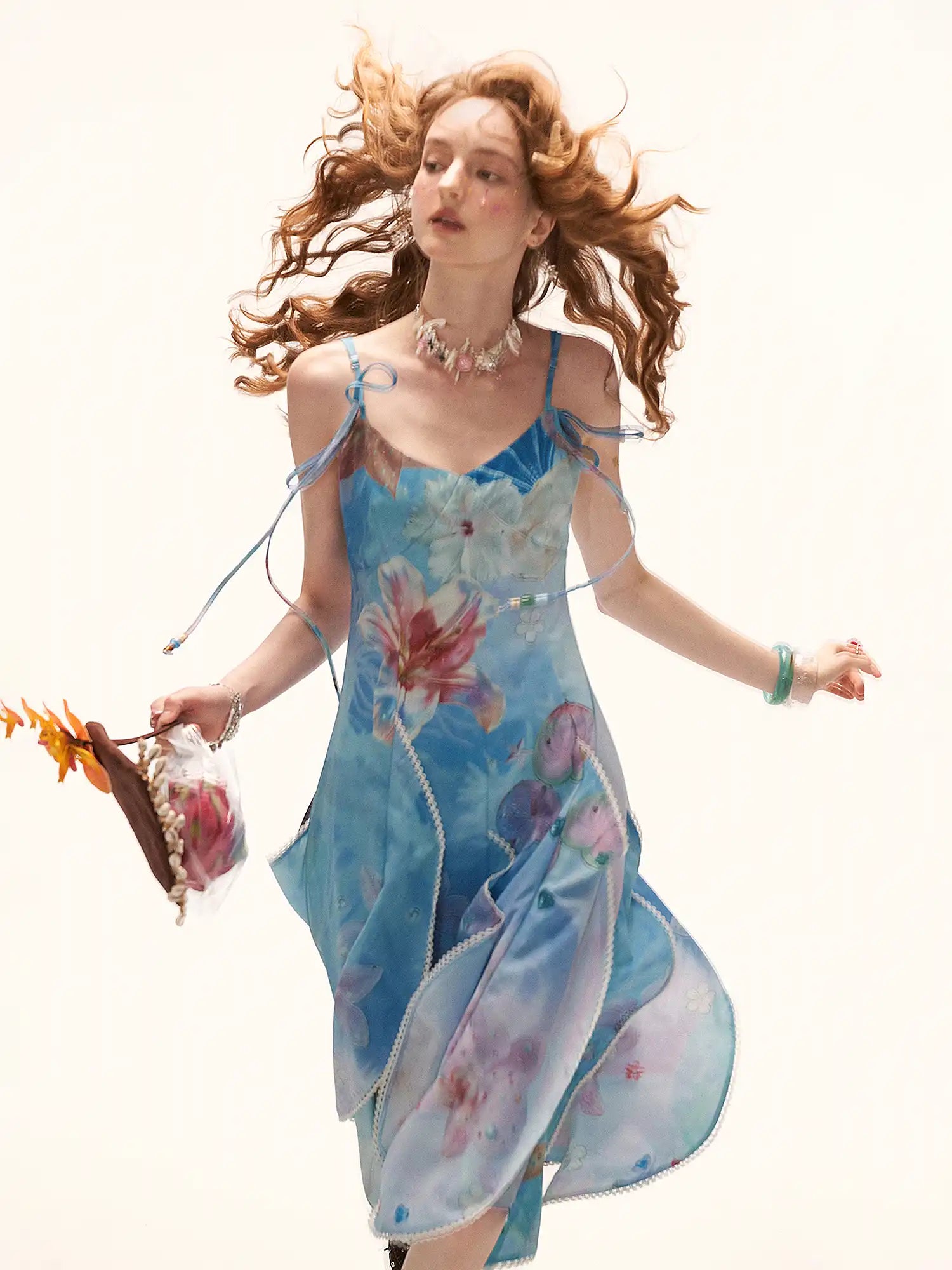 MAMC Blue Ocean Floral Chiffon Midi Slip Dress | Canton Collective