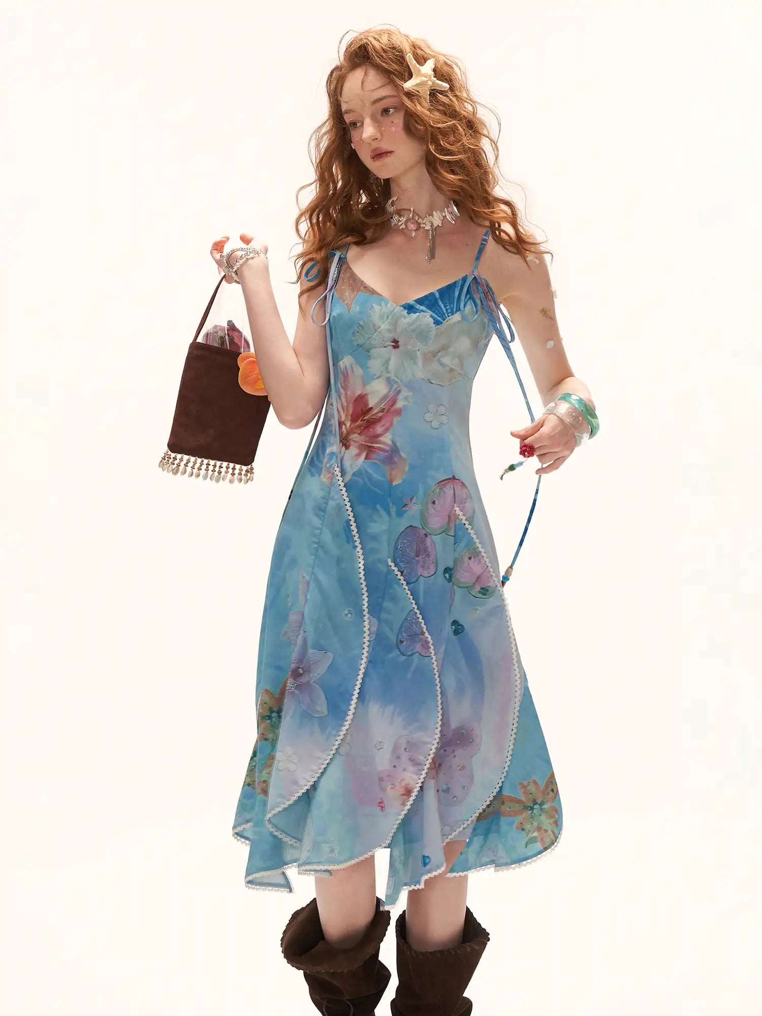 MAMC Blue Ocean Floral Chiffon Midi Slip Dress | Canton Collective
