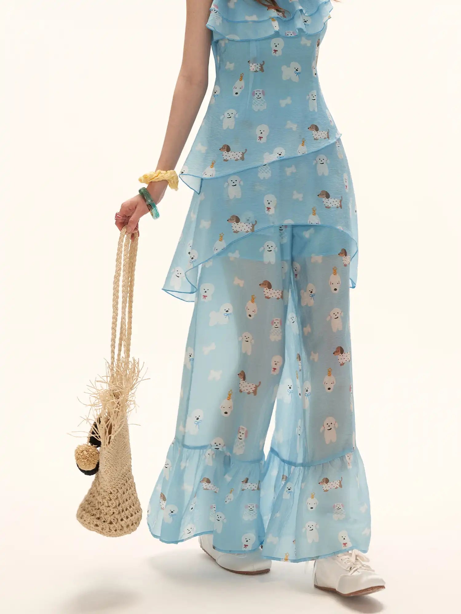 MAMC Blue Puppy Semi Sheer Palazzo Pants | Canton Collective