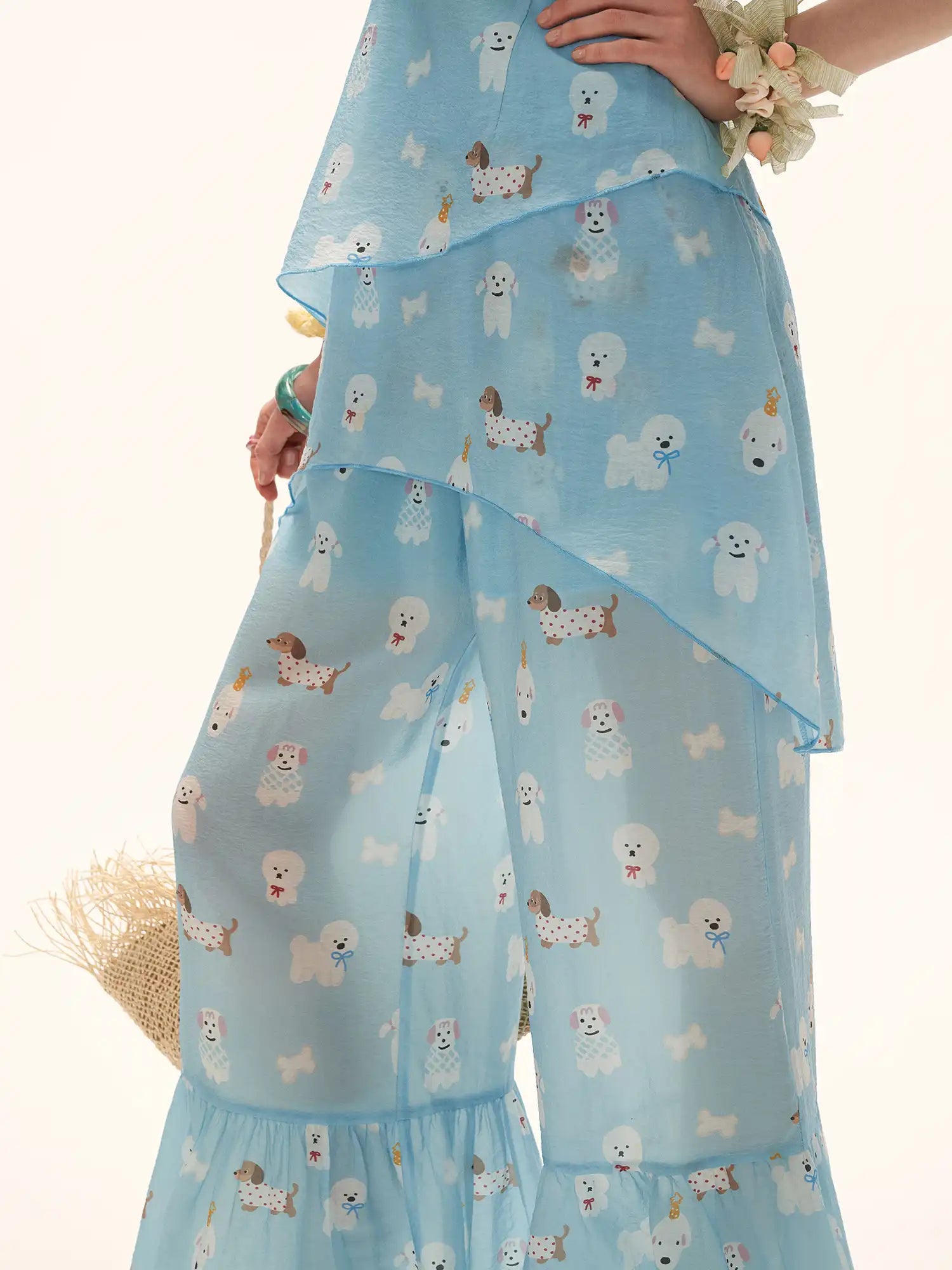 MAMC Blue Puppy Semi Sheer Palazzo Pants | Canton Collective