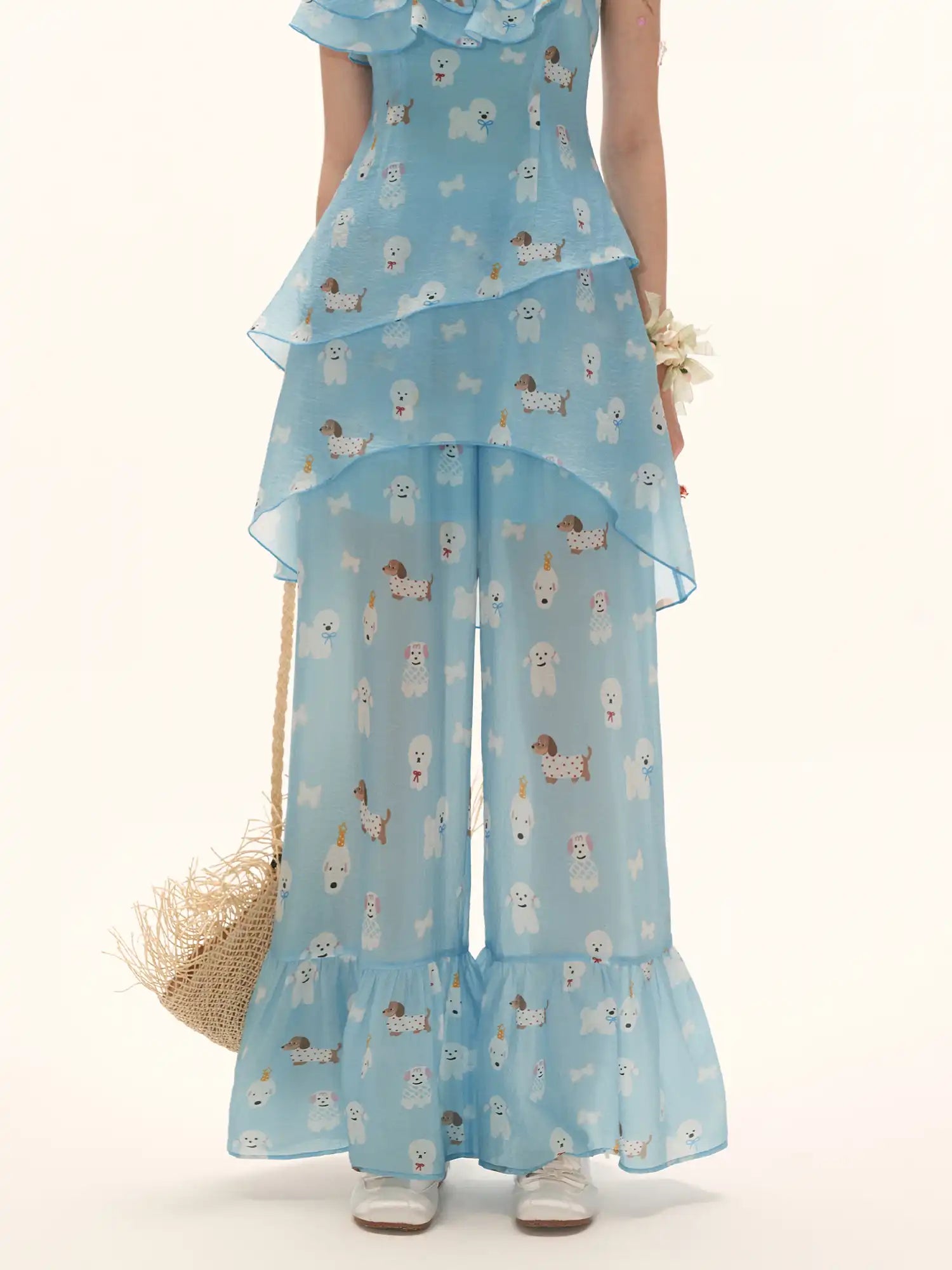 MAMC Blue Puppy Semi Sheer Palazzo Pants | Canton Collective