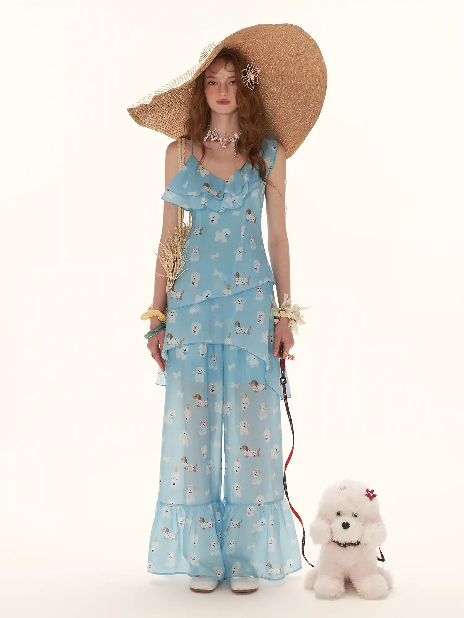 MAMC Blue Puppy Semi Sheer Palazzo Pants | Canton Collective