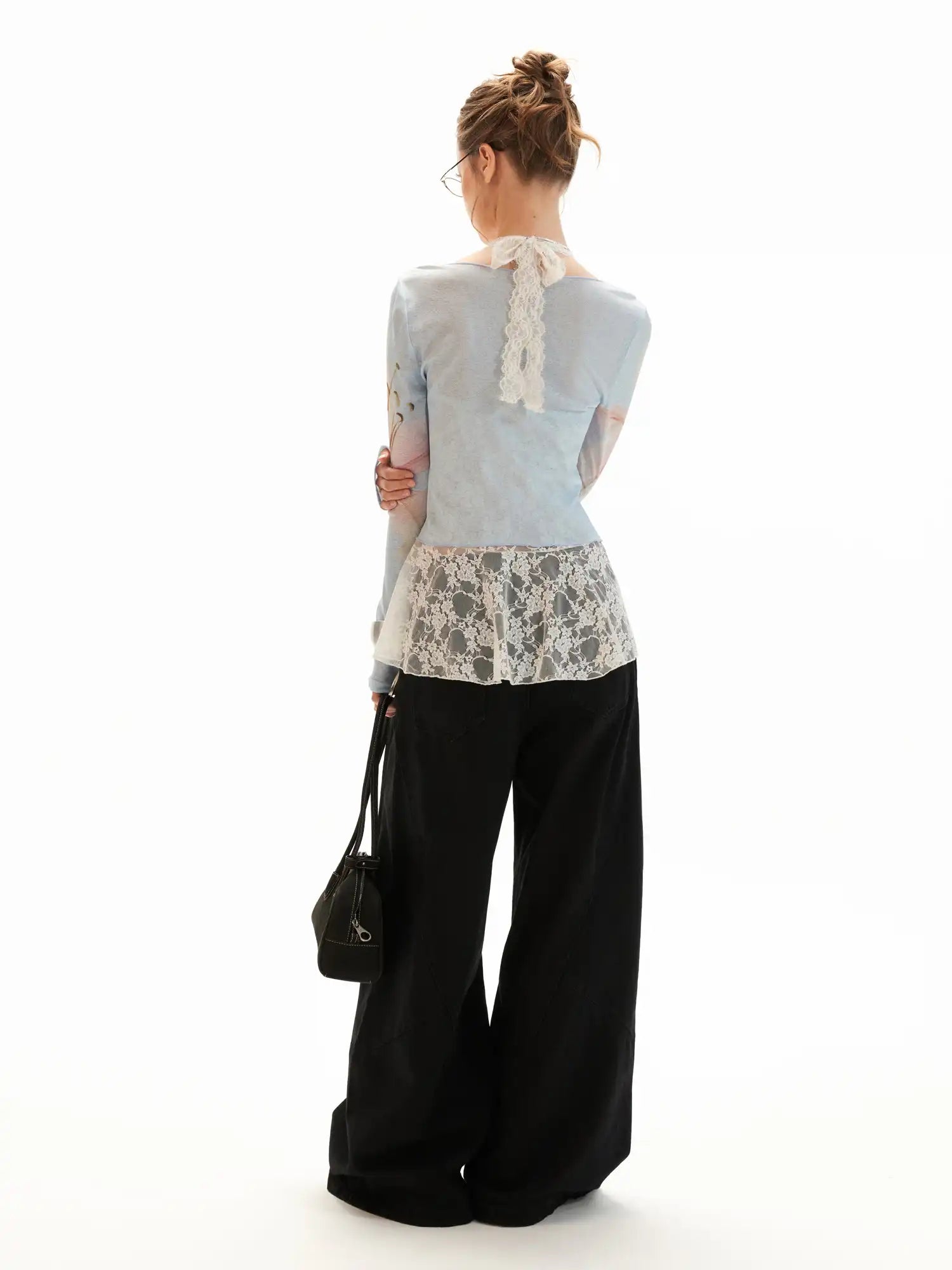 MAMC Blue Watercolor Lily Sheer Tie Front Top | Canton Collective