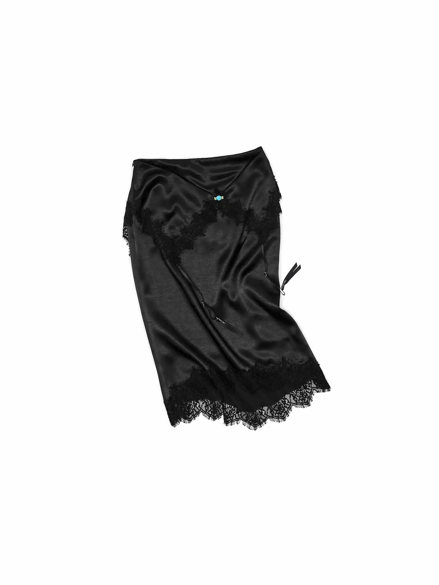 1Jinn Studio Bodycon Satin Lace Trim Midi Skirt | Canton Collective