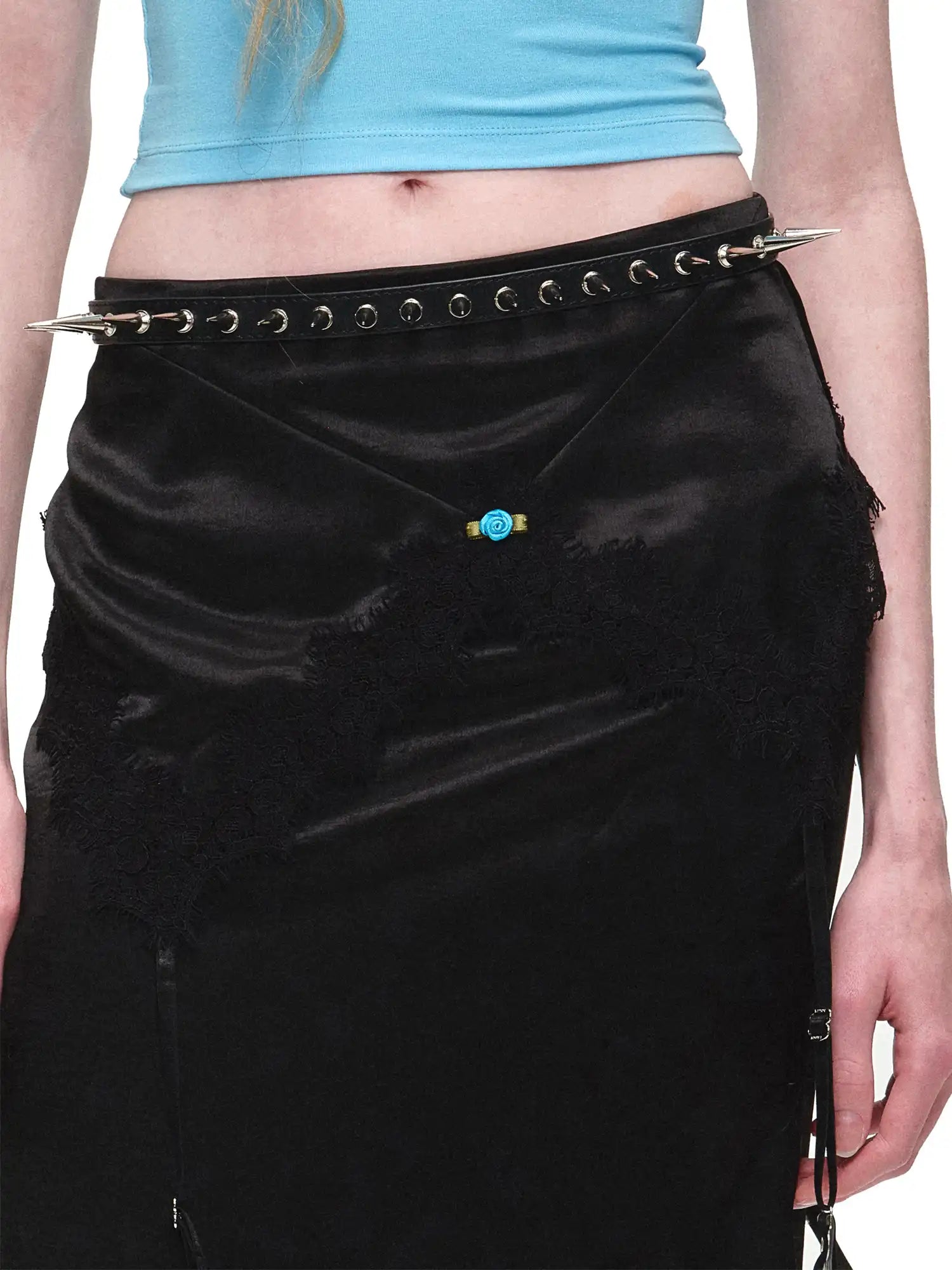 1Jinn Studio Bodycon Satin Lace Trim Midi Skirt | Canton Collective