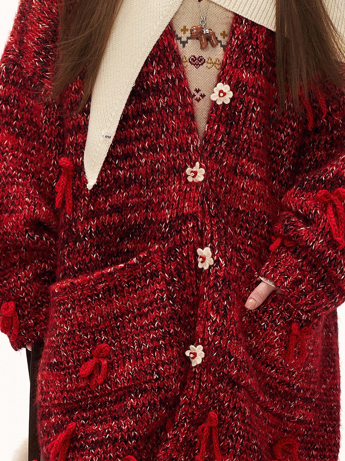 MAMC Bow-Embellished Marled Knit Longline Cardigan | Canton Collective