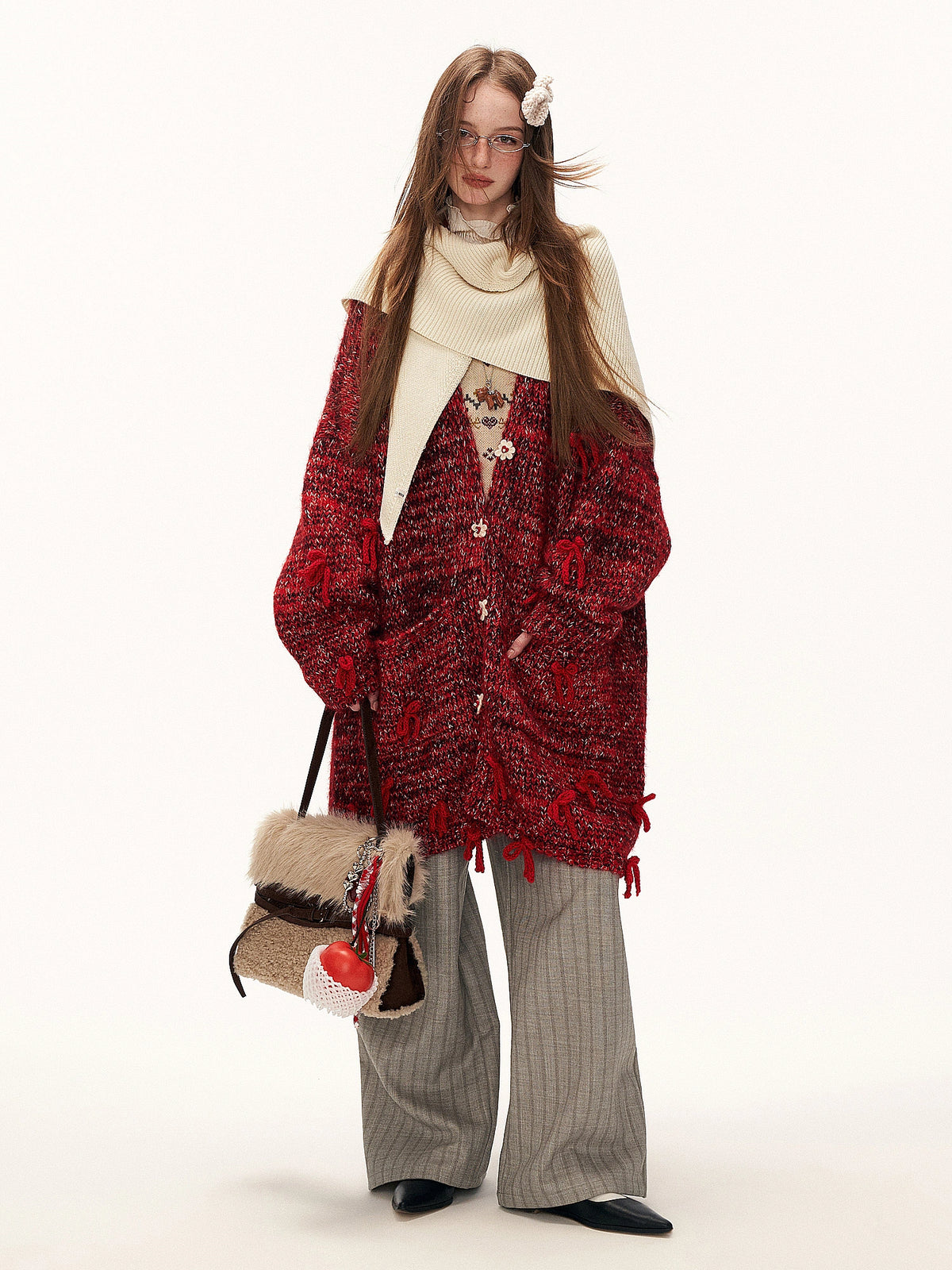 MAMC Bow-Embellished Marled Knit Longline Cardigan | Canton Collective