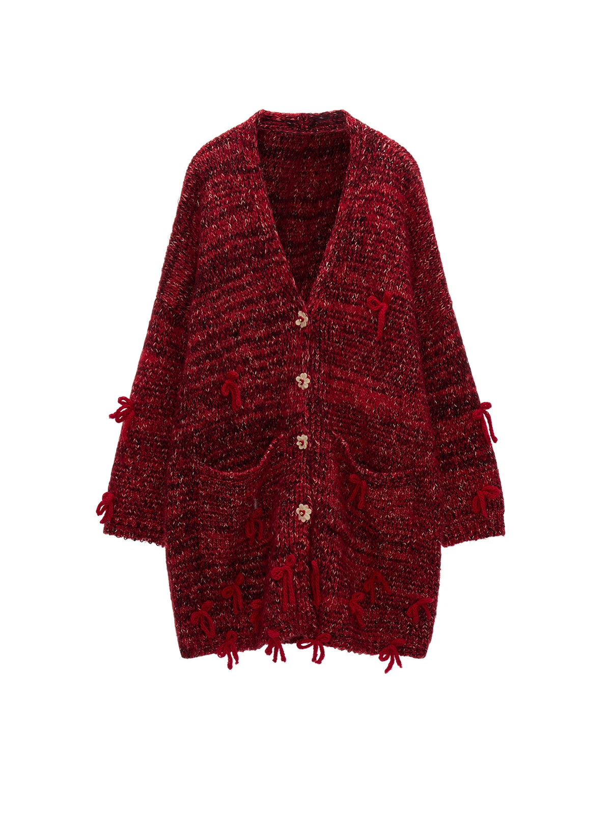 MAMC Bow-Embellished Marled Knit Longline Cardigan | Canton Collective