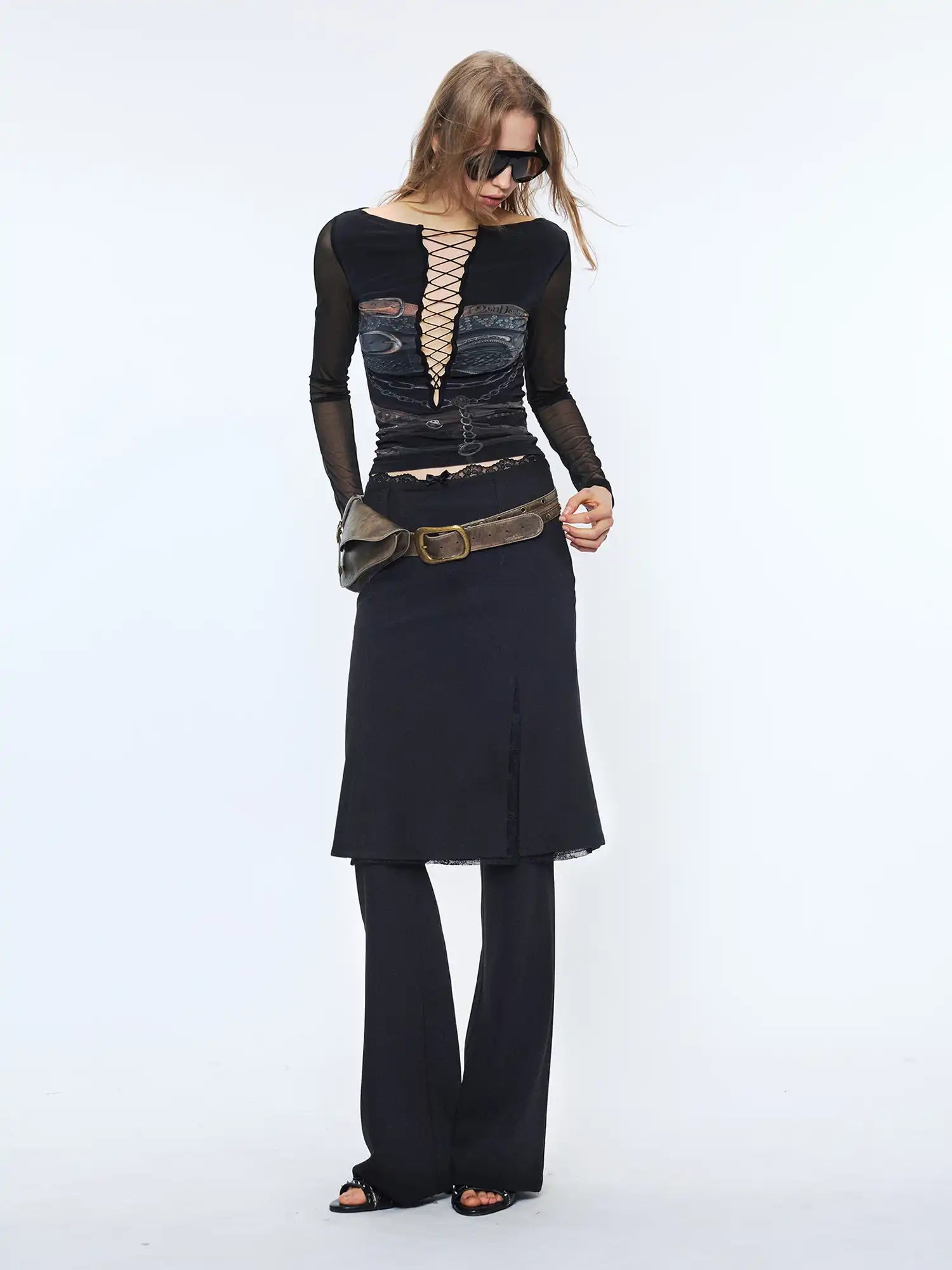 2th Desire Bow Waist Fishtail Lace Deconstruct Double Skirt Pants | Canton Collective